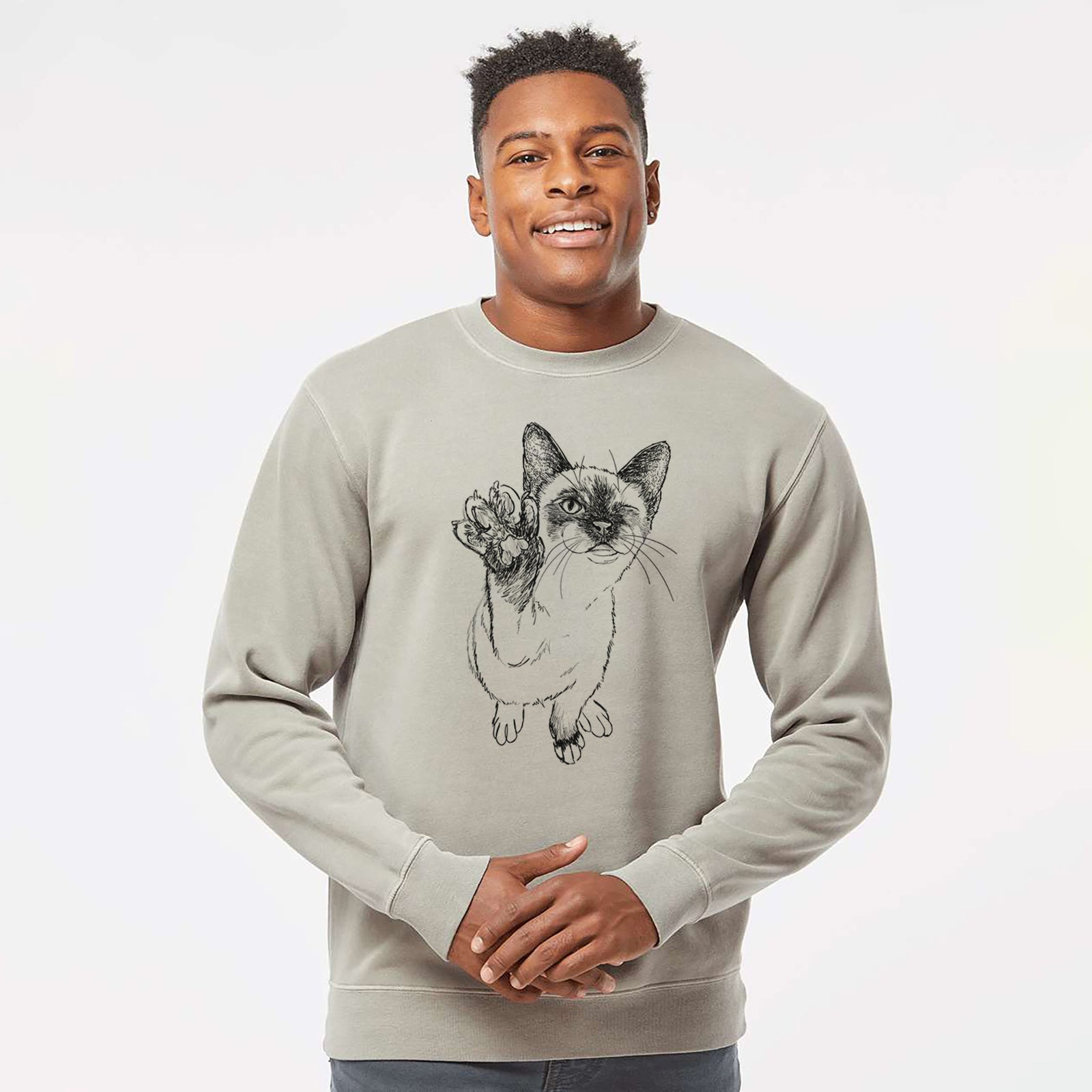 Doodled Hoggle the Siamese Cat - Unisex Pigment Dyed Crew Sweatshirt