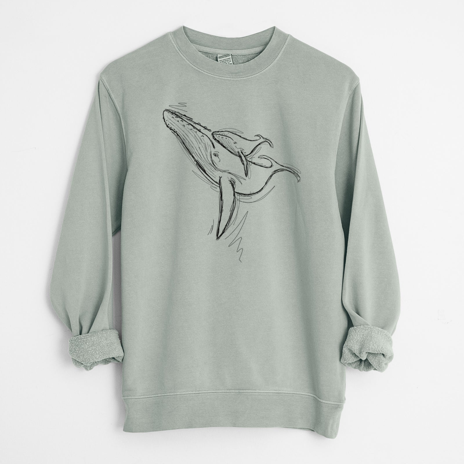 Doodled Mama and Baby the Humpback Whale - Unisex Pigment Dyed Crew Sweatshirt