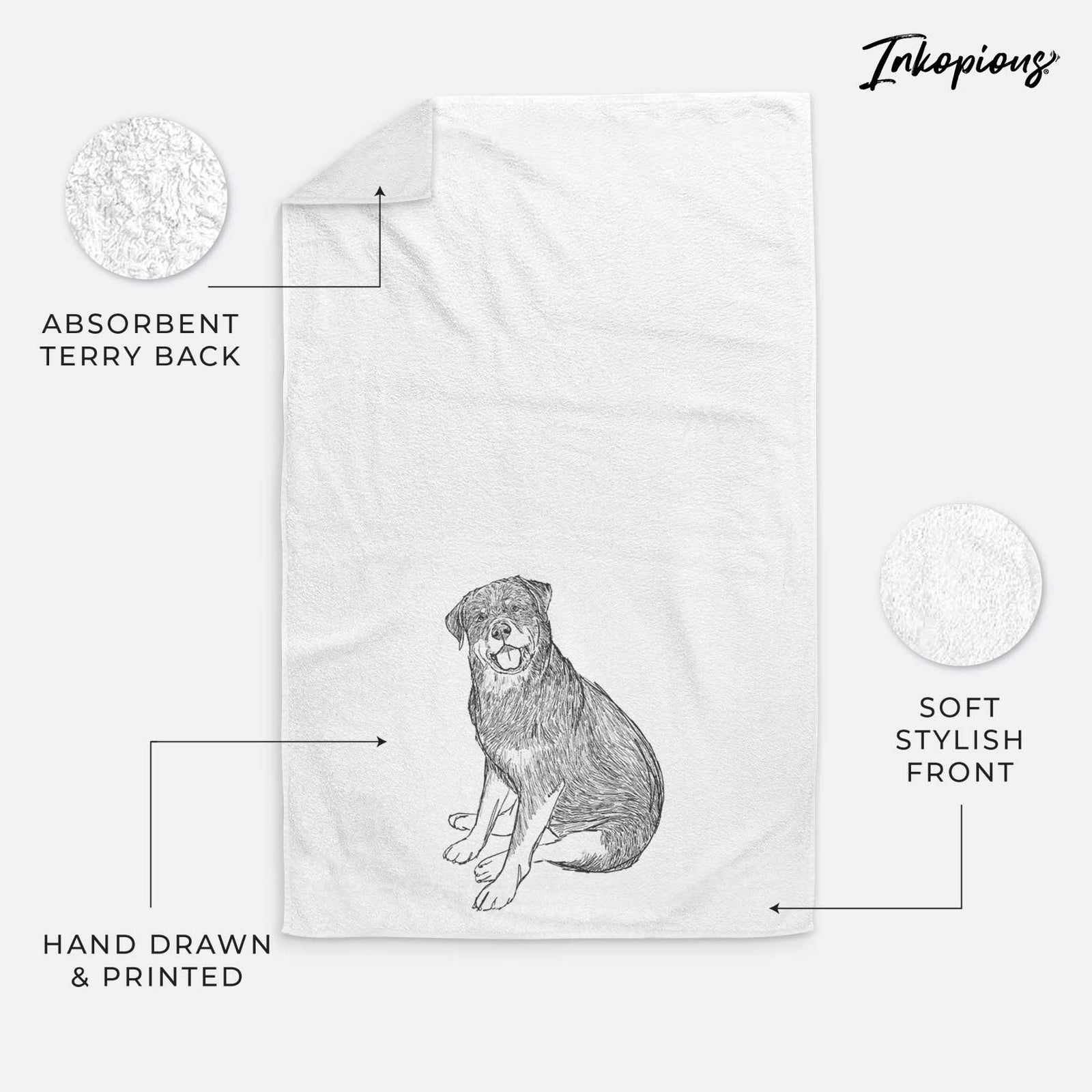 Doodled Indy the Rottweiler Decorative Hand Towel