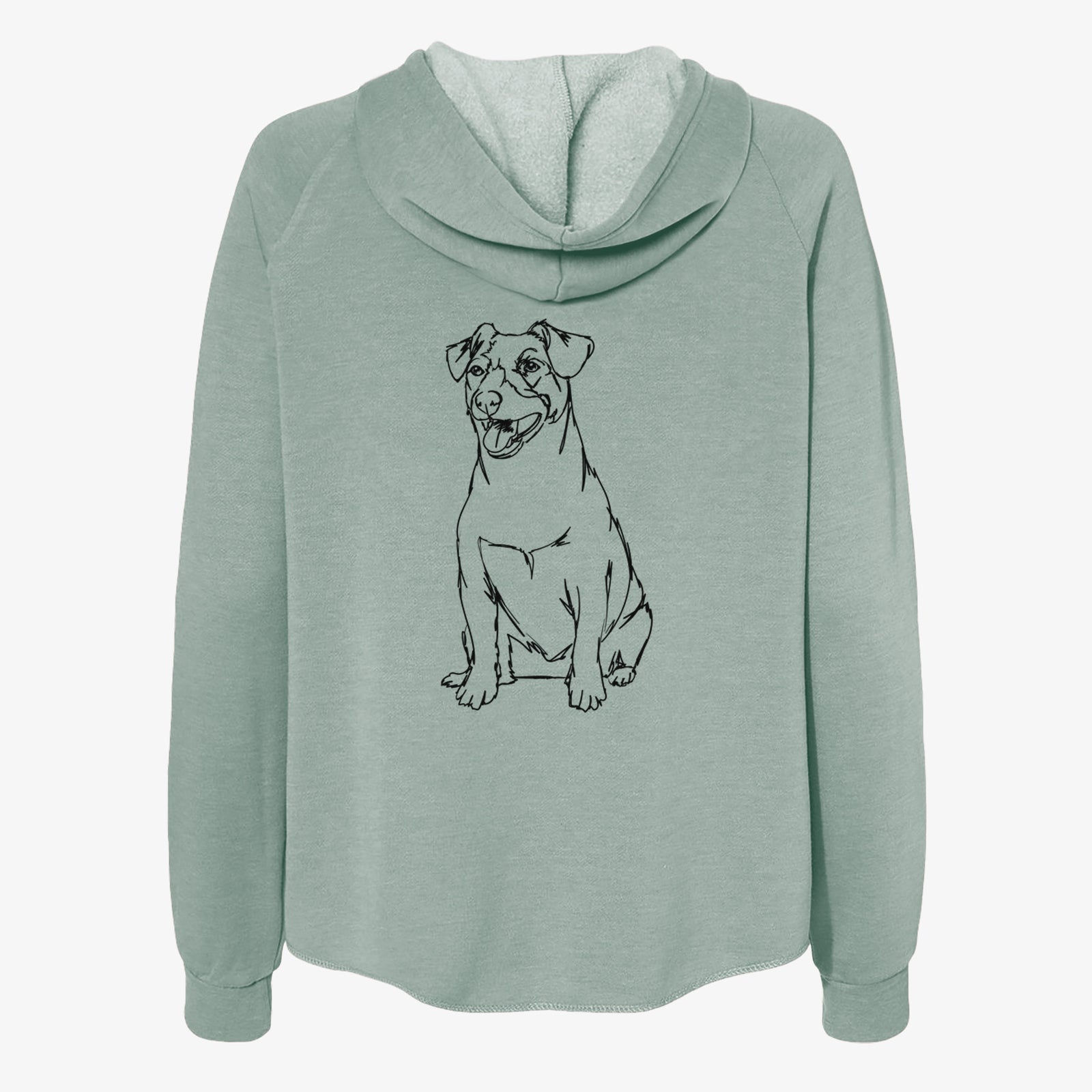 Full-body line drawing of a Jack Russell Terrier on a Sage Women's cali wave zip-up sweatshirt