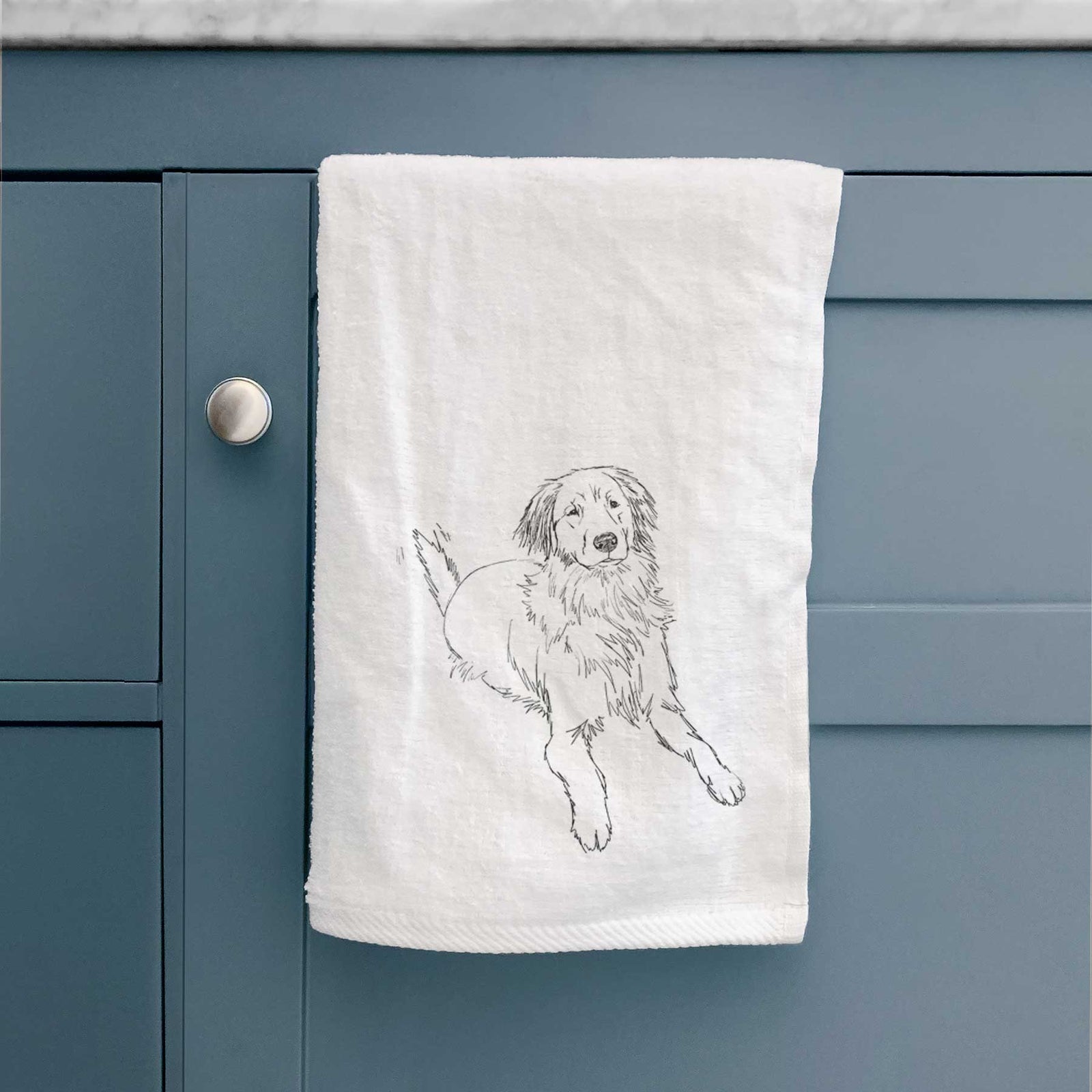 Doodled Jakearoni the Golden Retriever Decorative Hand Towel