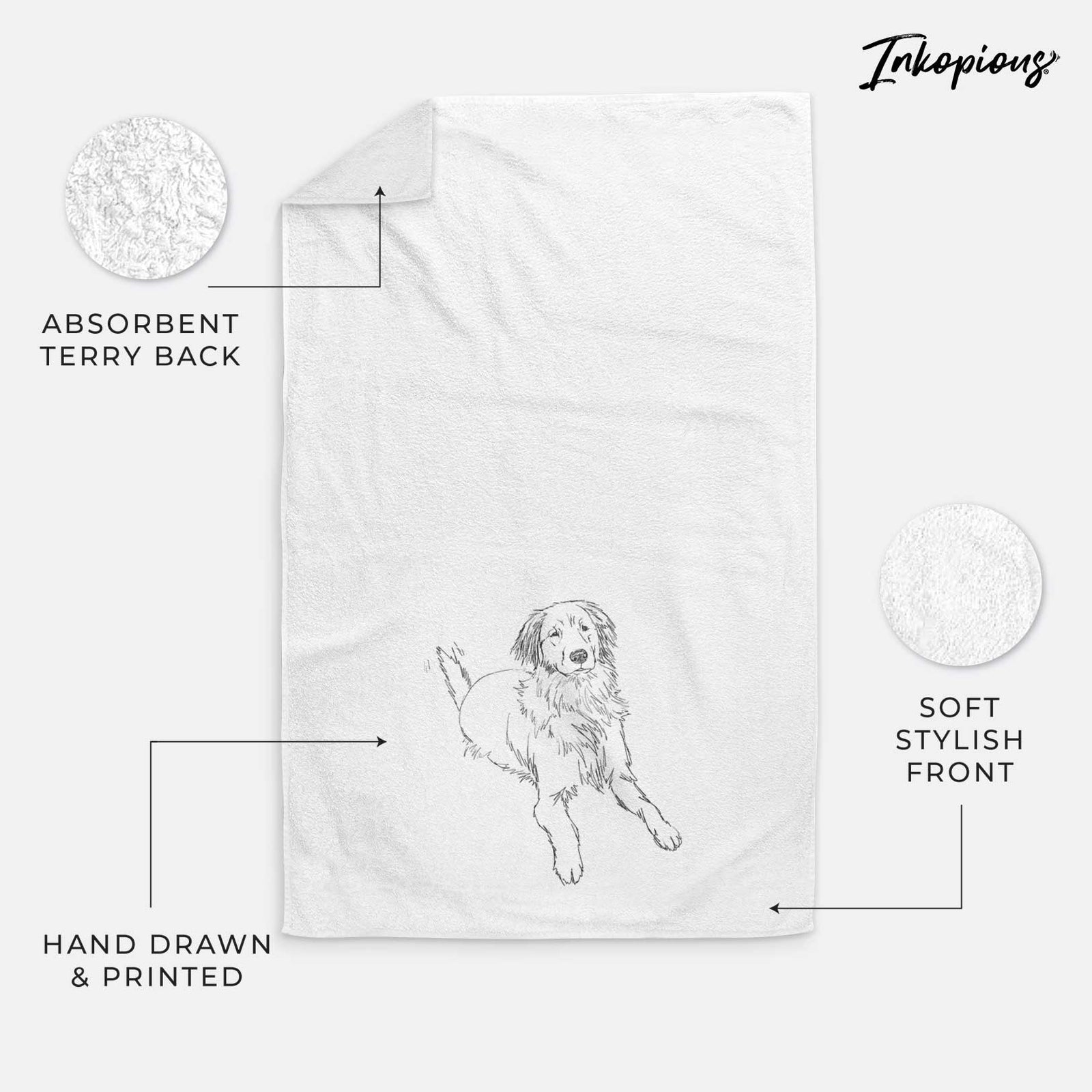 Doodled Jakearoni the Golden Retriever Decorative Hand Towel