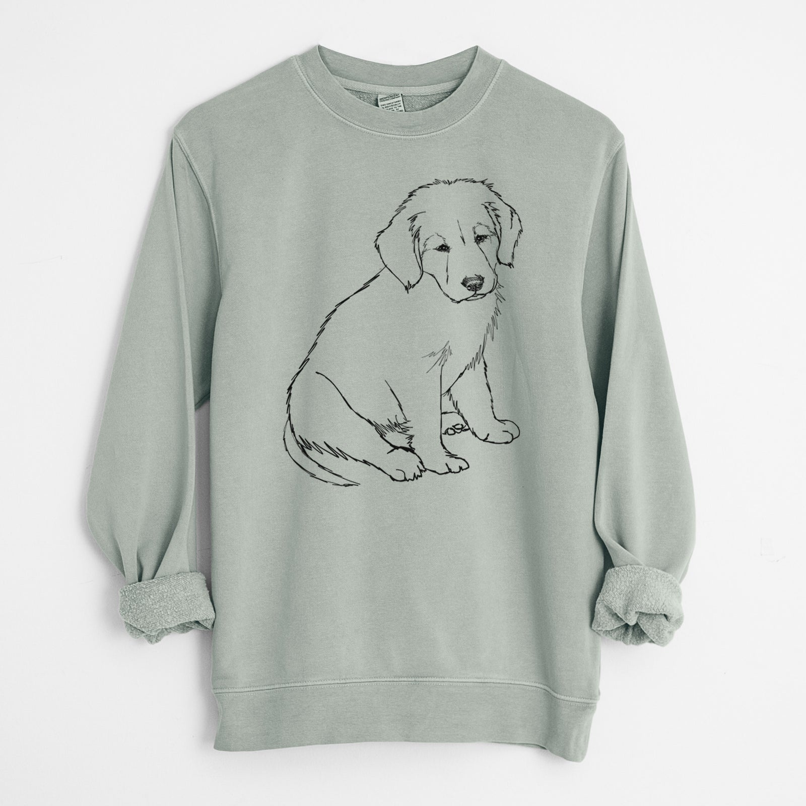 Doodled Jakearoni the Golden Retriever Puppy - Unisex Pigment Dyed Crew Sweatshirt