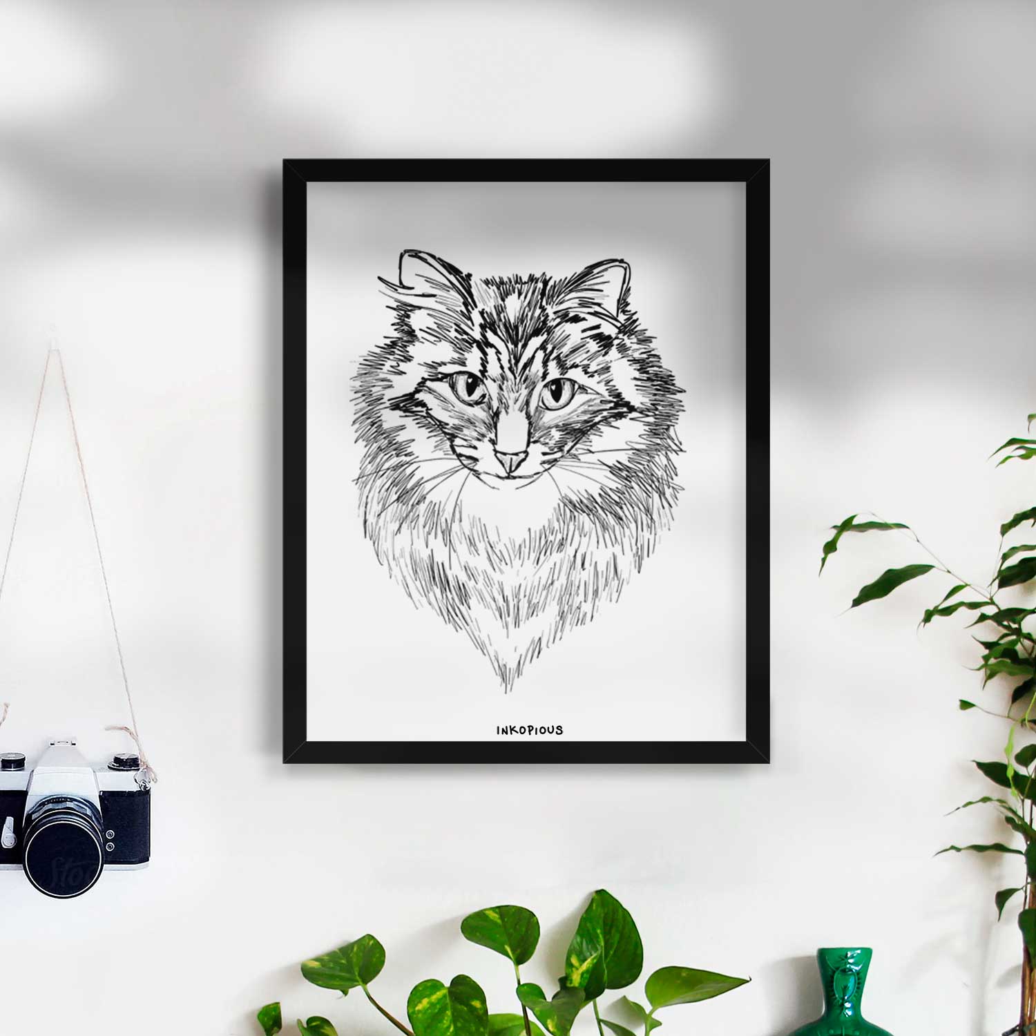 Doodled Jazmine the Long Hair Tabby Cat Art Print