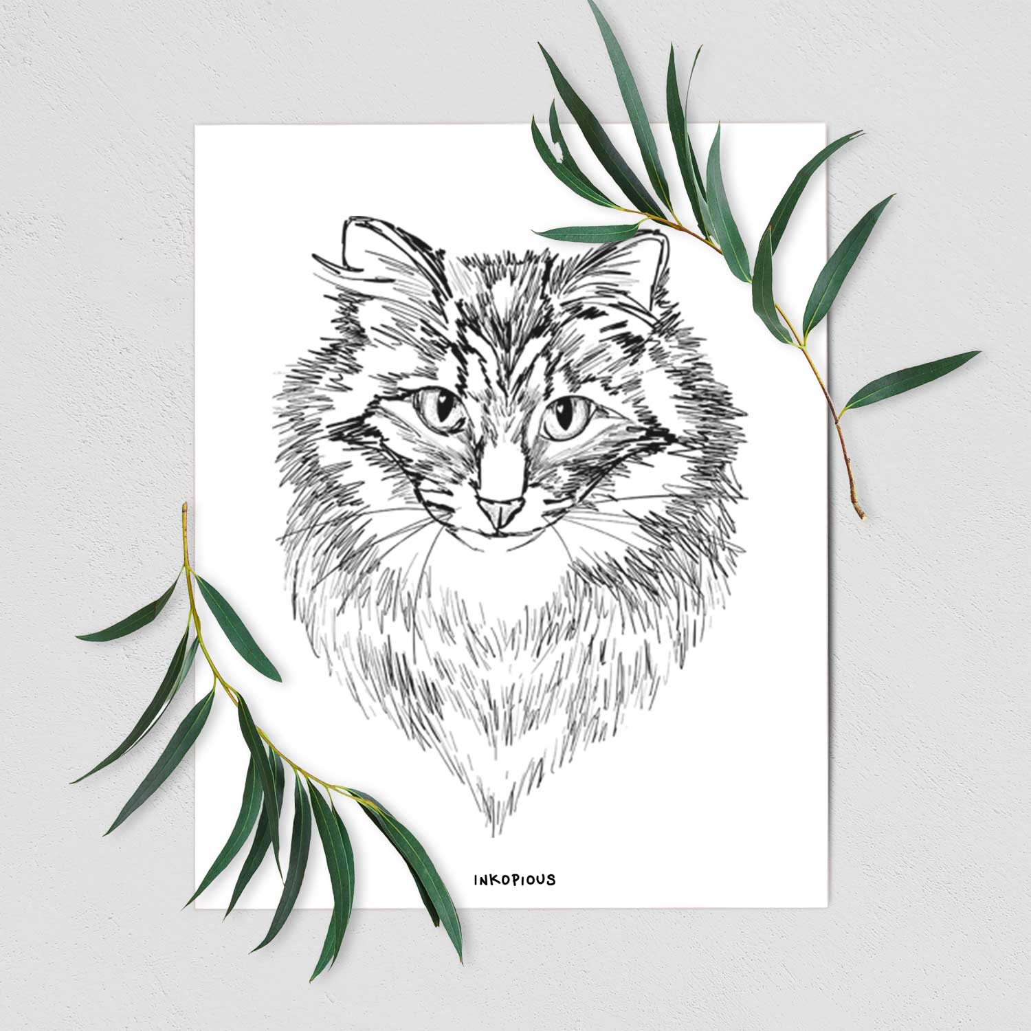 Doodled Jazmine the Long Hair Tabby Cat Art Print