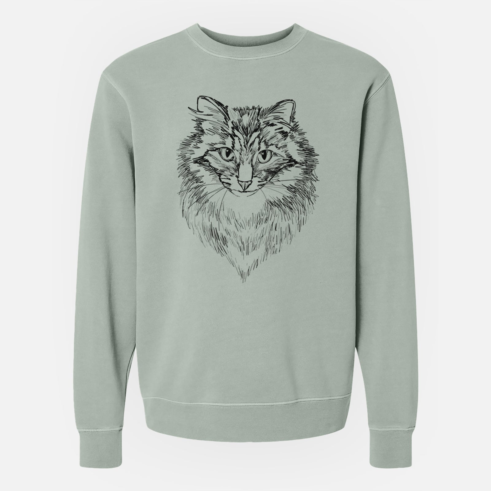 Doodled Jazmine the Long Hair Tabby - Unisex Pigment Dyed Crew Sweatshirt