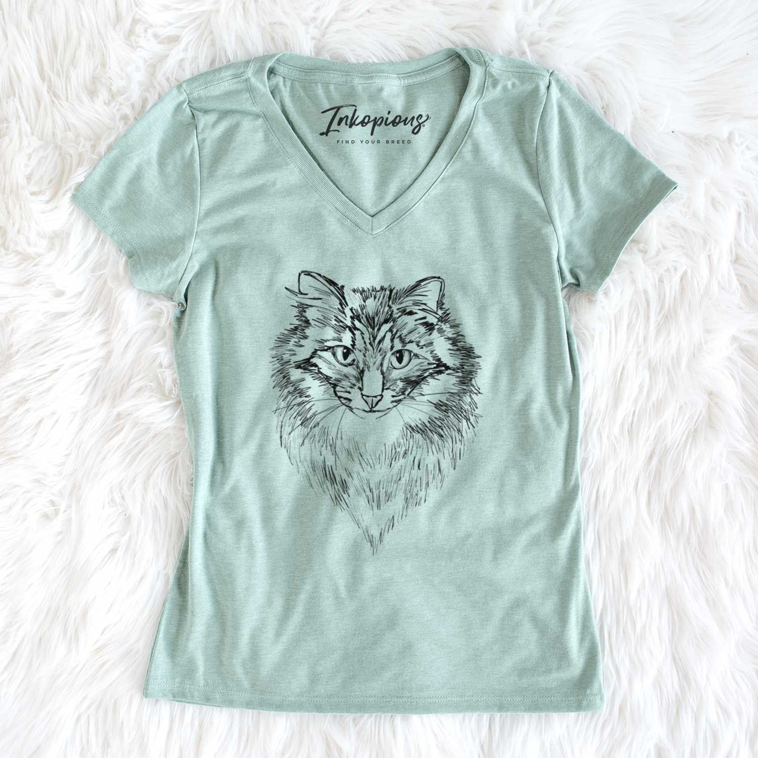Doodled Jazmine the Long Hair Tabby Cat - Women's V-neck Shirt