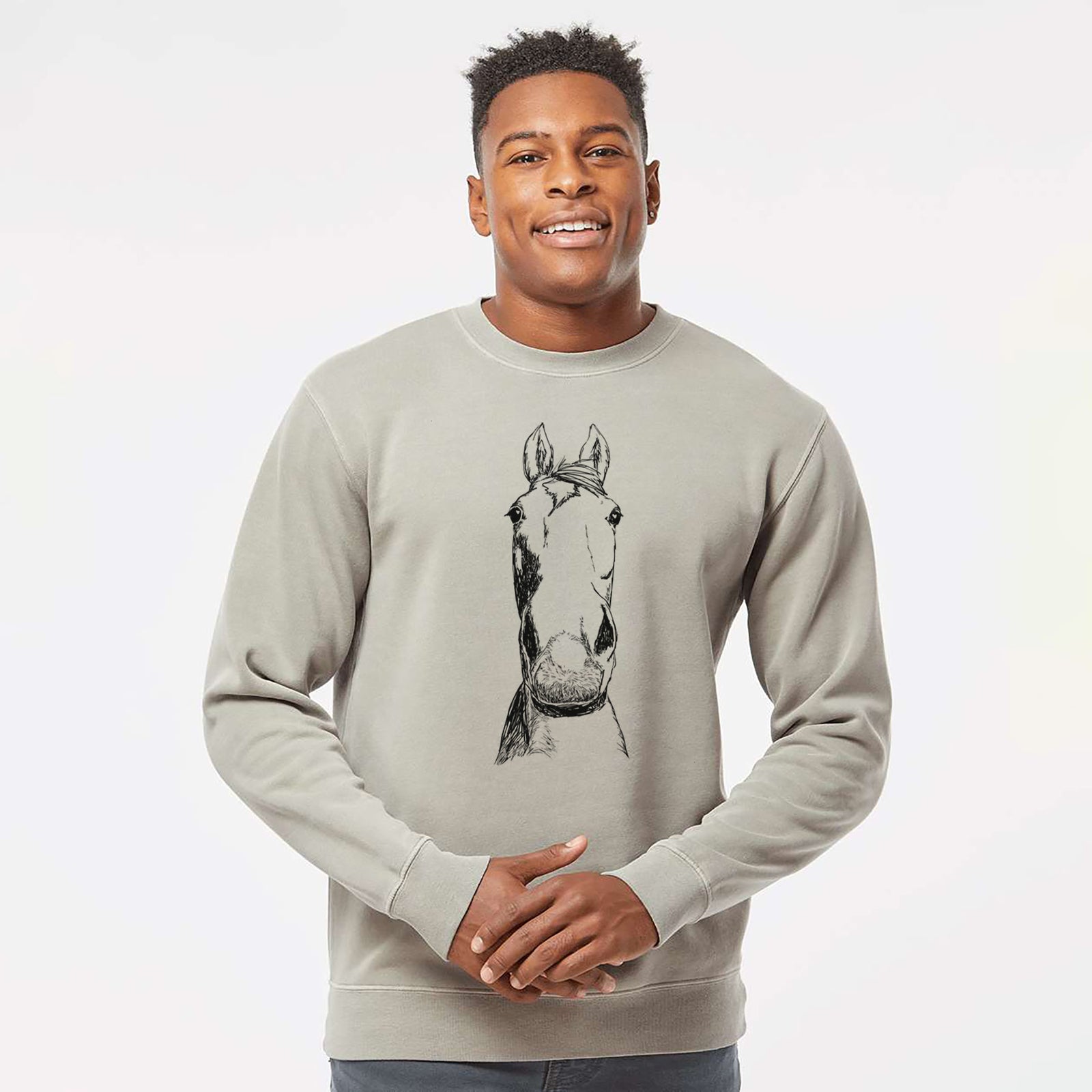 Doodled Jeremiah the OTTB - Unisex Pigment Dyed Crew Sweatshirt