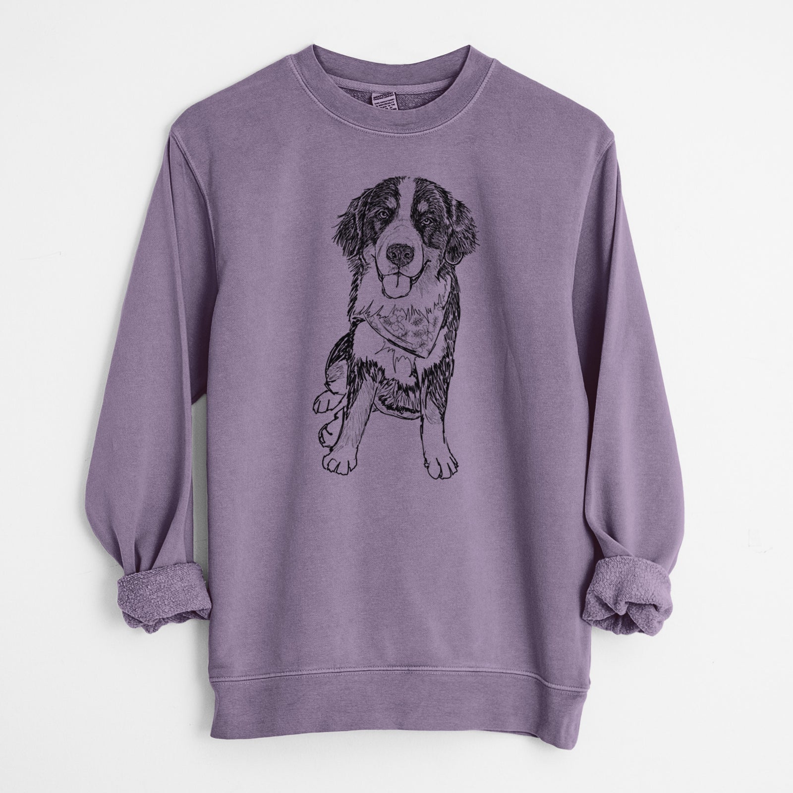 Doodled Kimber the Bernese Mountain Dog - Unisex Pigment Dyed Crew Sweatshirt