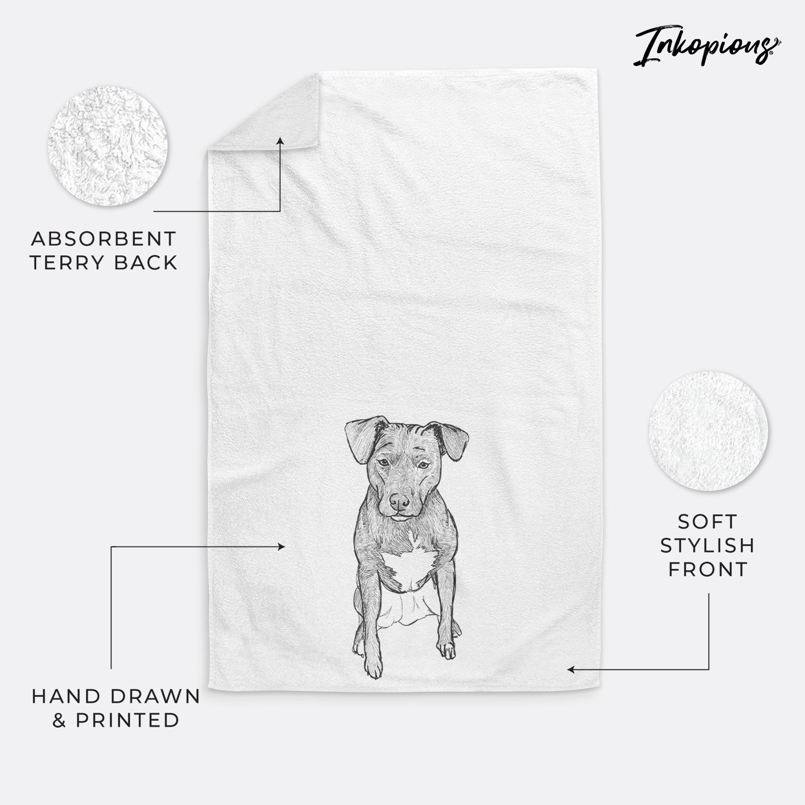 Doodled Kinley the Pitbull Mix Decorative Hand Towel