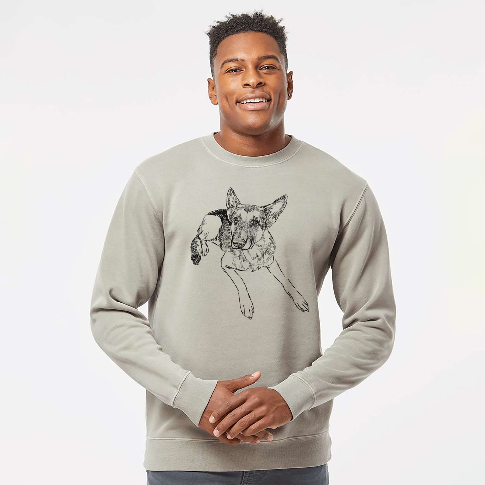 Doodled Lance the German Shepherd - Unisex Pigment Dyed Crew Sweatshirt