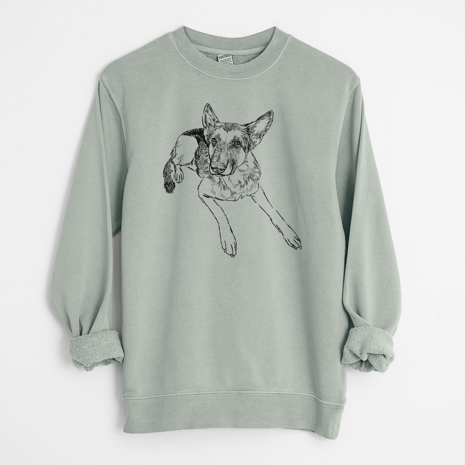 Doodled Lance the German Shepherd - Unisex Pigment Dyed Crew Sweatshirt