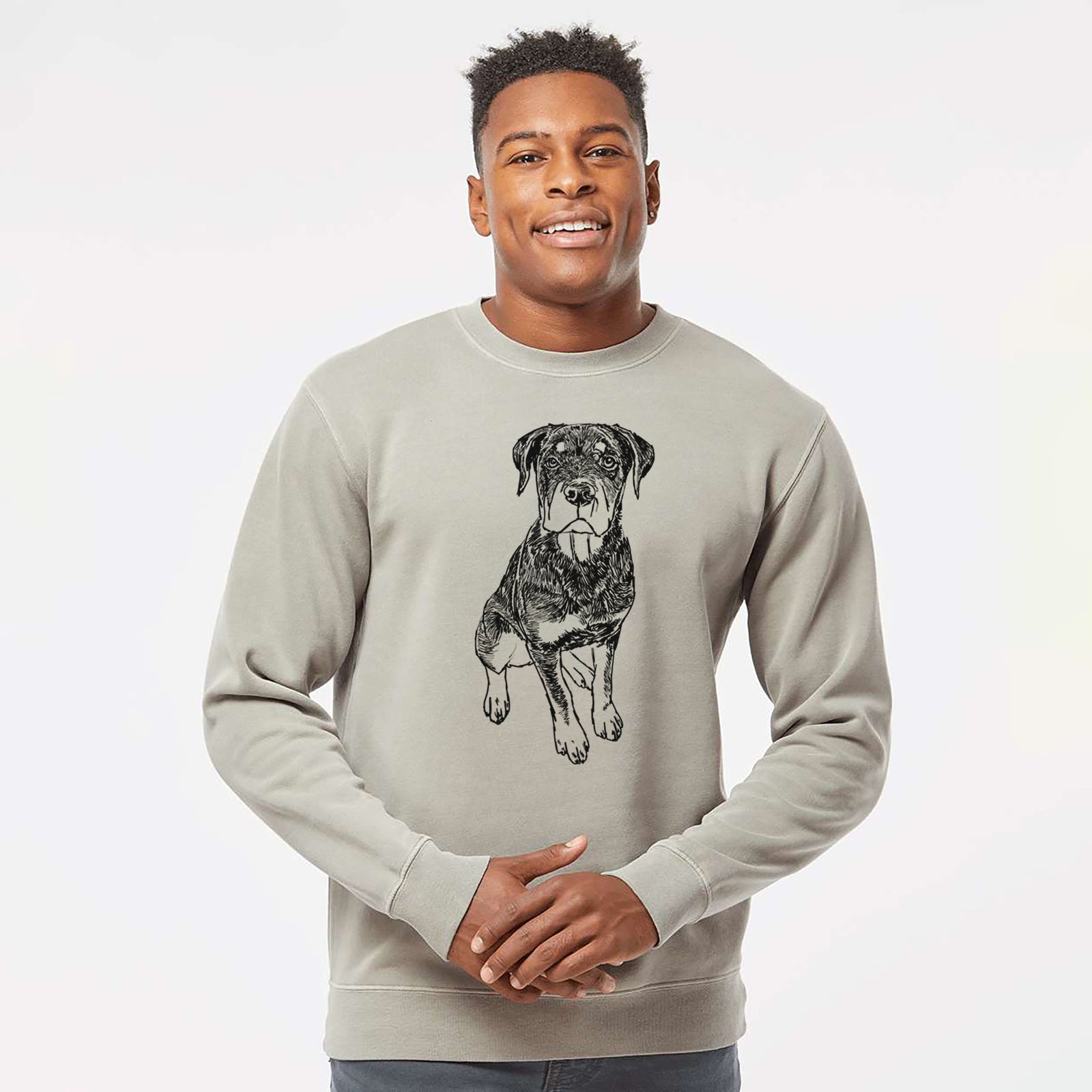 Doodled Lincoln the Rottweiler Puppy - Unisex Pigment Dyed Crew Sweatshirt
