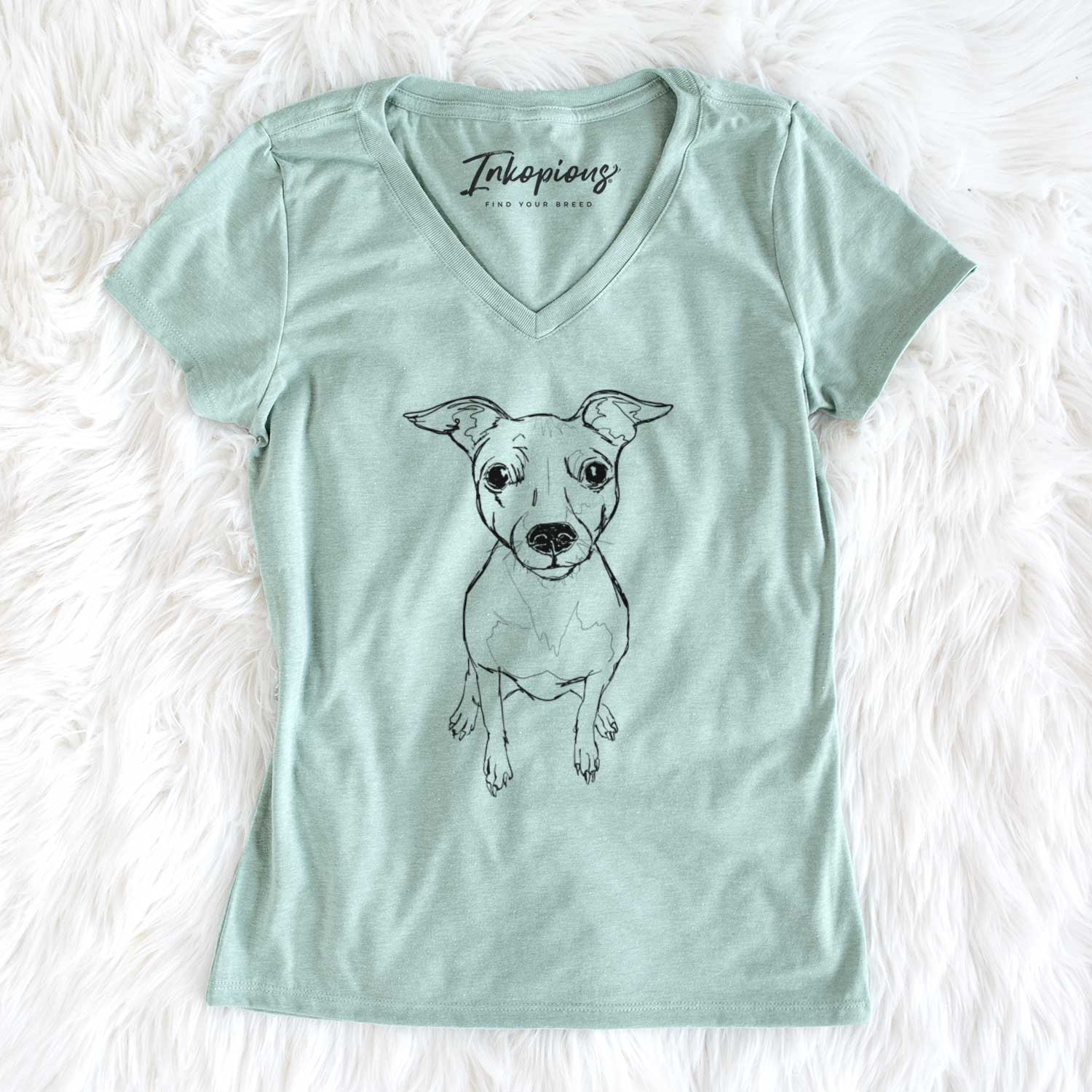 Doodled Little Lucy the American Hairless Terrier - Women's V-neck Shirt