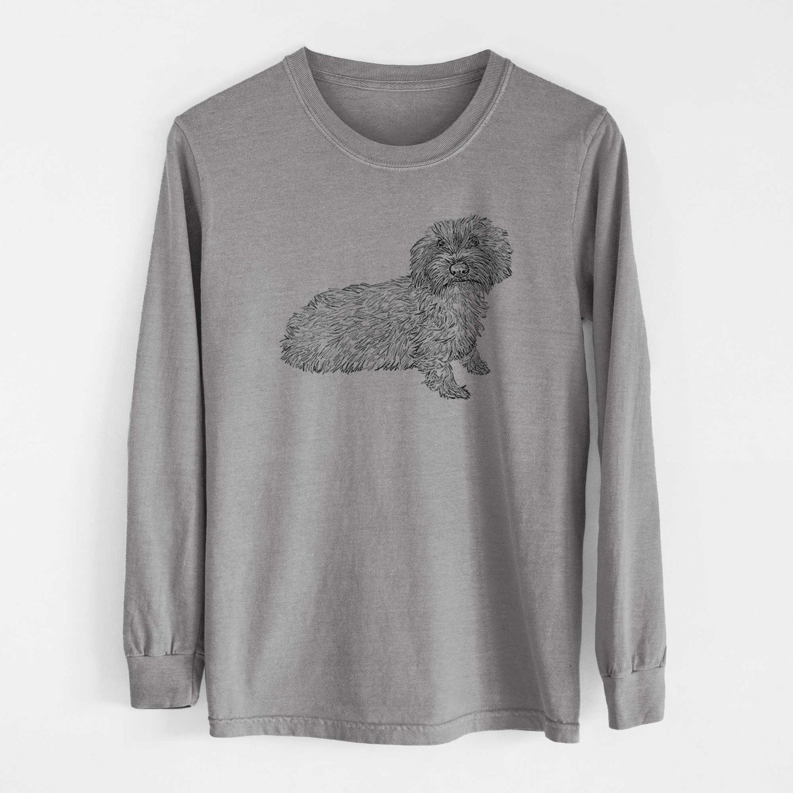 Doodled Logan the Mini Wirehaired Dachshund - Heavyweight 100% Cotton Long Sleeve