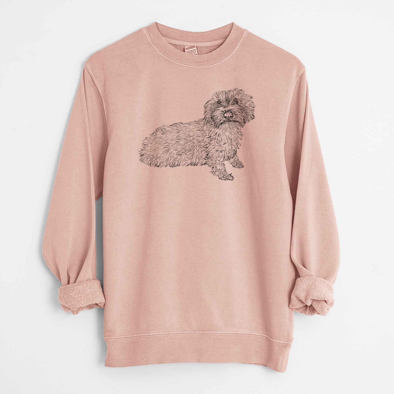 Doodled Logan the Mini Wirehaired Dachshund - Unisex Pigment Dyed Crew Sweatshirt