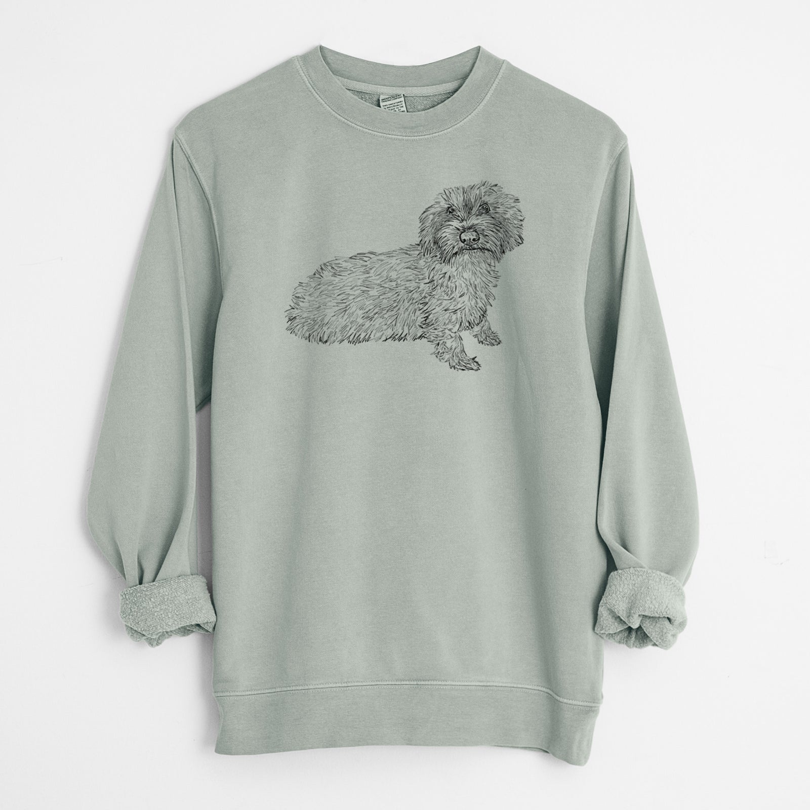 Doodled Logan the Mini Wirehaired Dachshund - Unisex Pigment Dyed Crew Sweatshirt