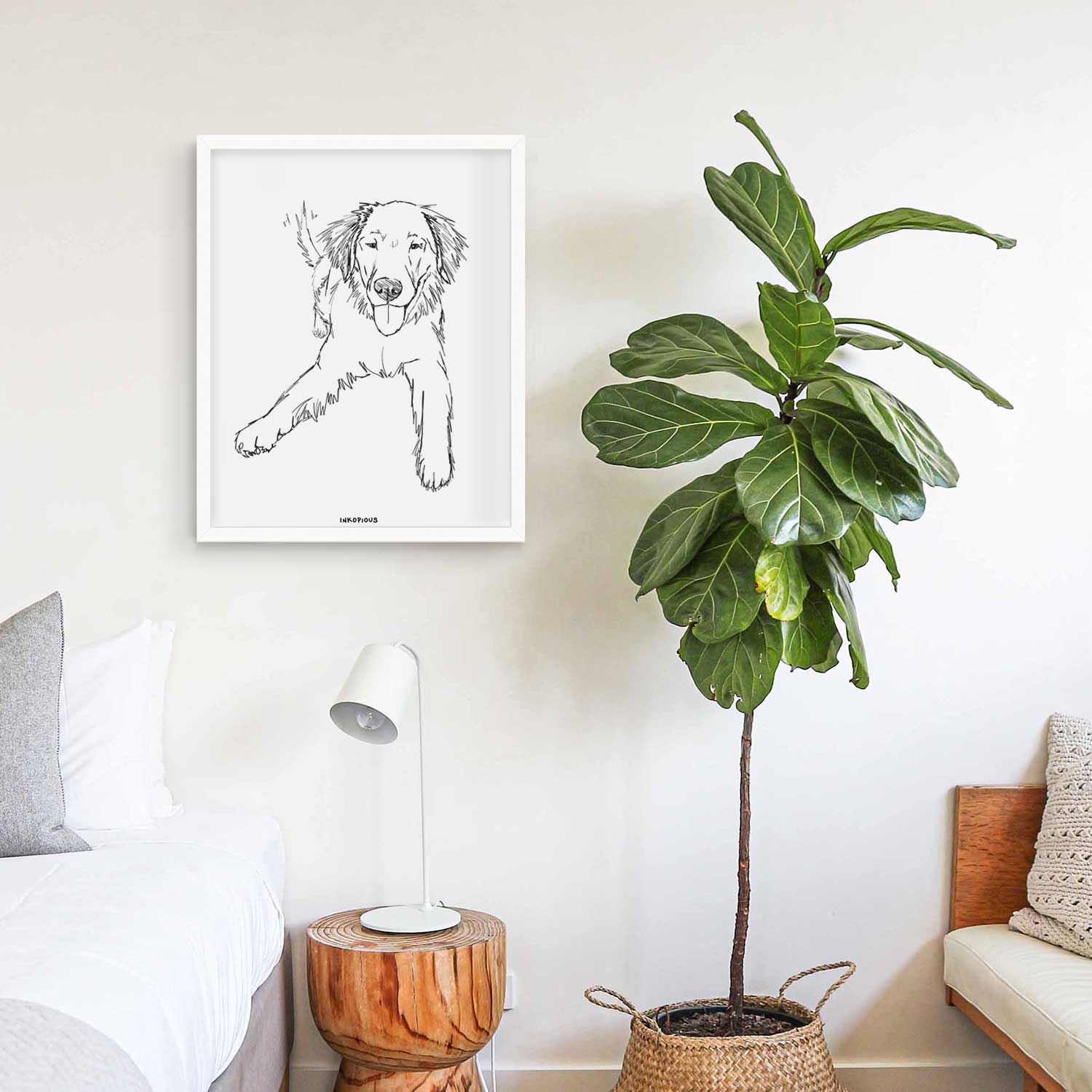 Doodled Loganator the Golden Retriever Art Print