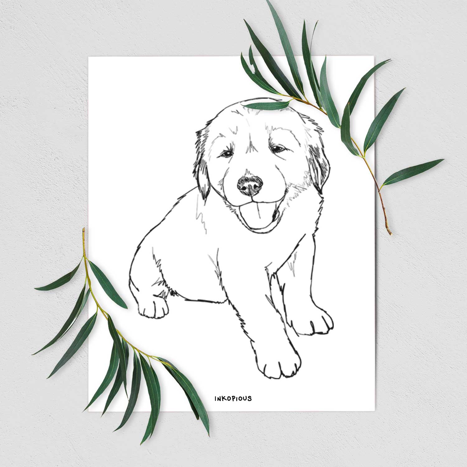 Doodled Loganator the Golden Retriever Puppy Art Print