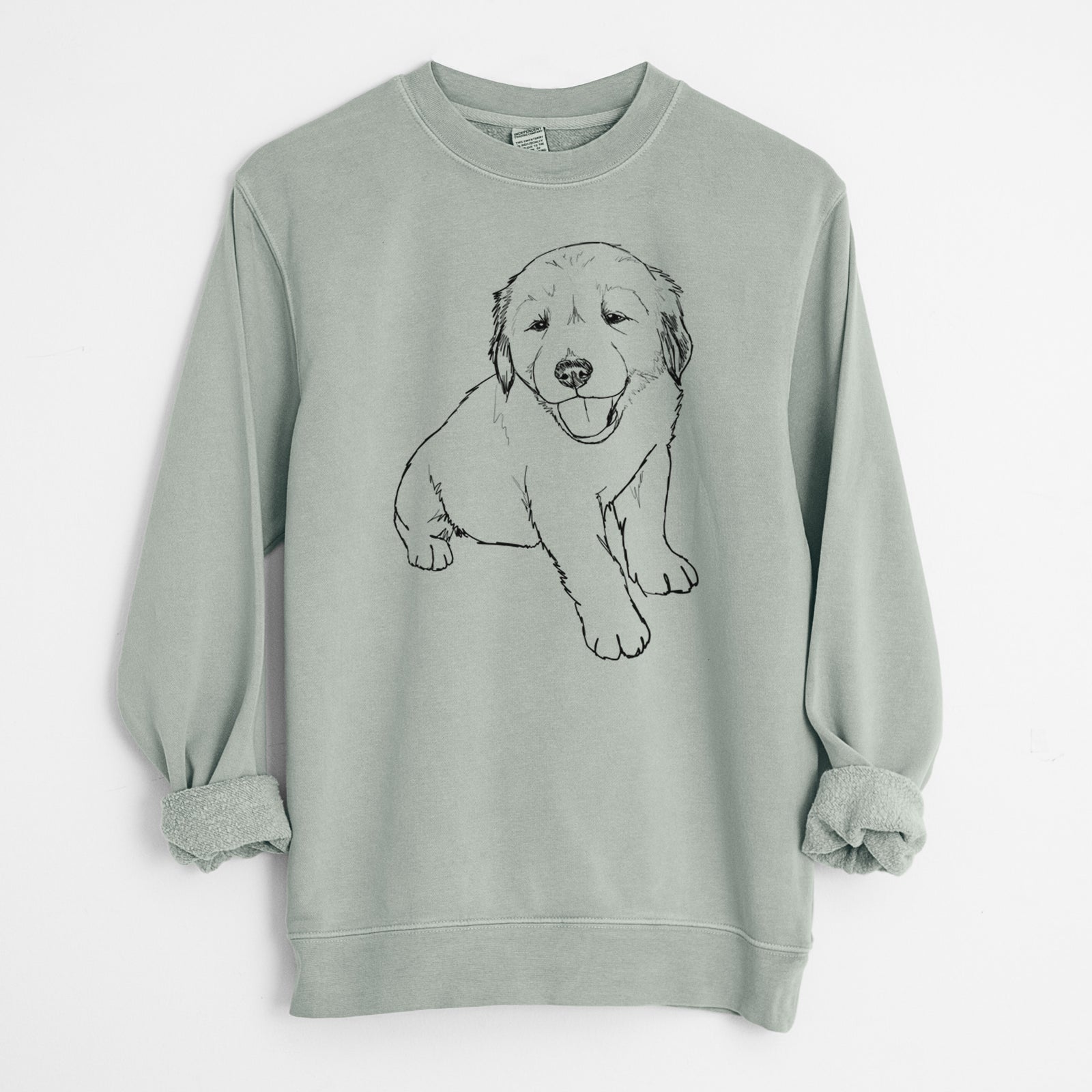 Doodled Loganator the Golden Retriever Puppy - Unisex Pigment Dyed Crew Sweatshirt
