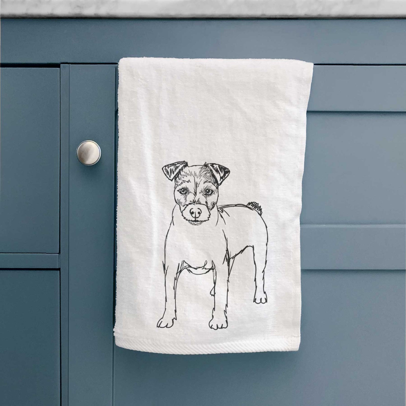 Doodled Lucky the Jack Russell Terrier Decorative Hand Towel
