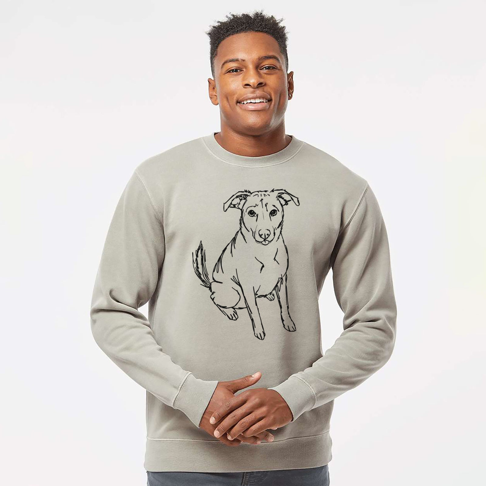 Doodled Lucky the Beagle Mix - Unisex Pigment Dyed Crew Sweatshirt