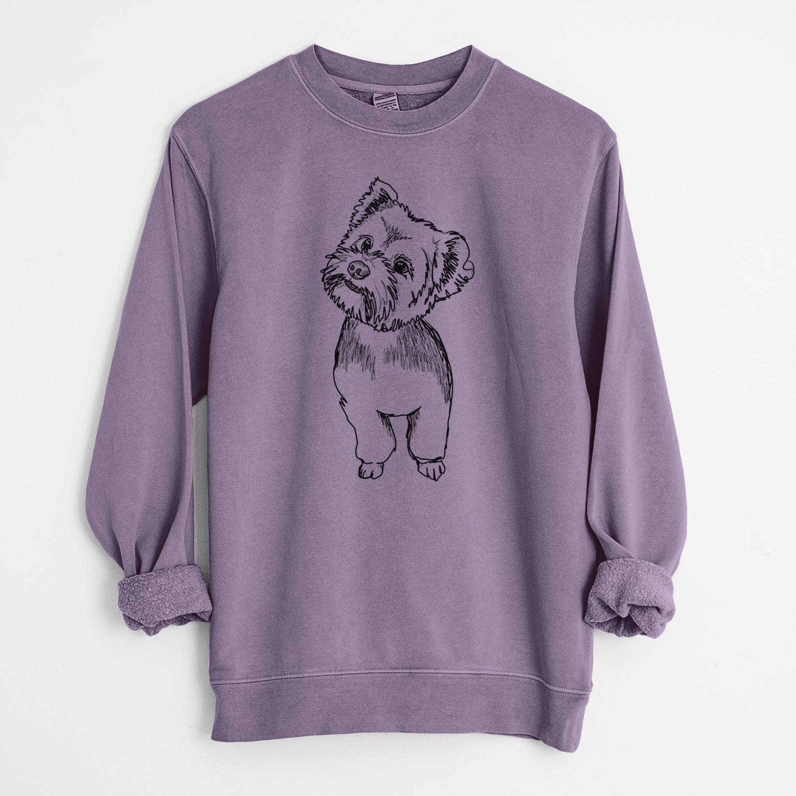Doodled Margie Mae the Yorkshire Terrier - Unisex Pigment Dyed Crew Sweatshirt