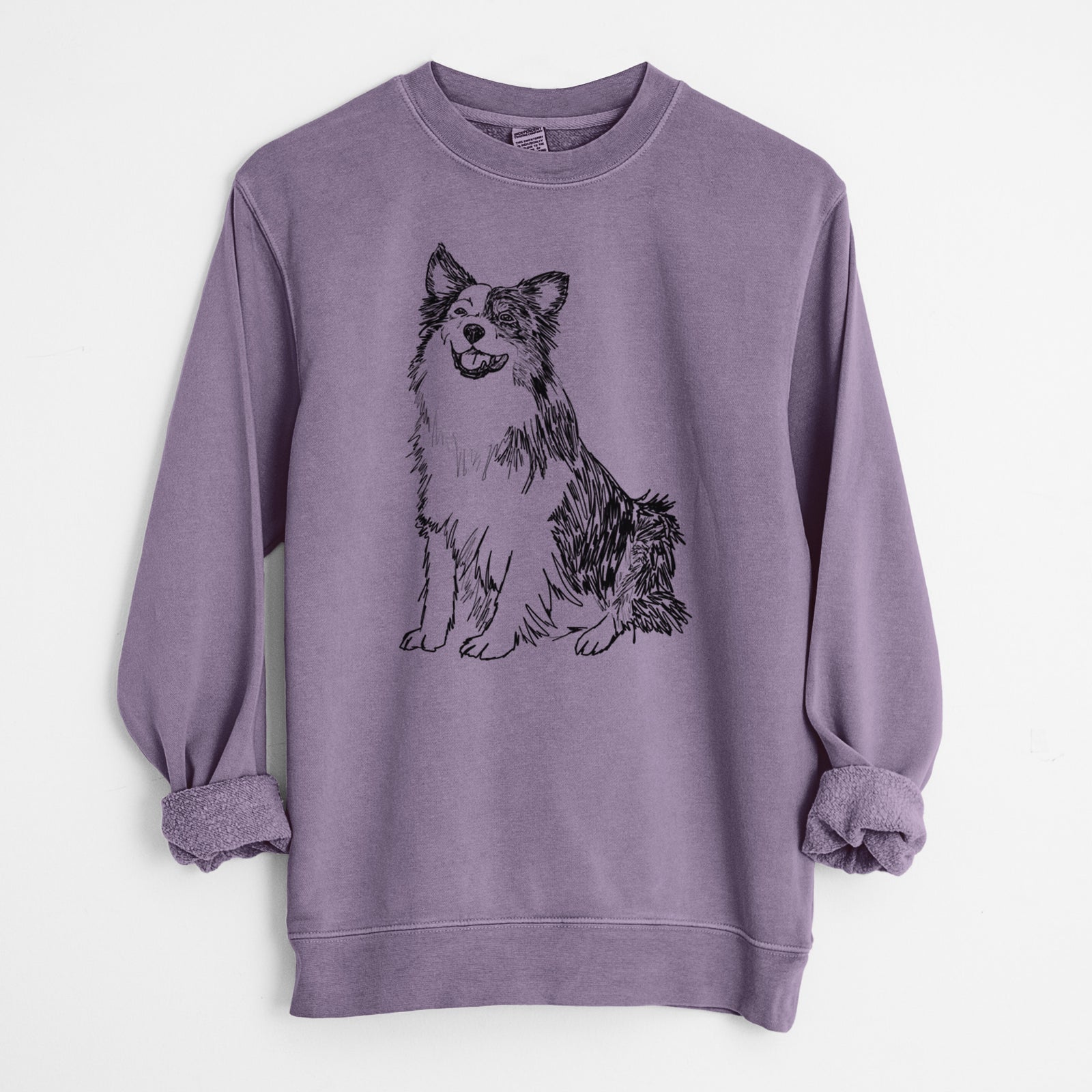 Doodled Mini Jack the Mini Aussie - Unisex Pigment Dyed Crew Sweatshirt