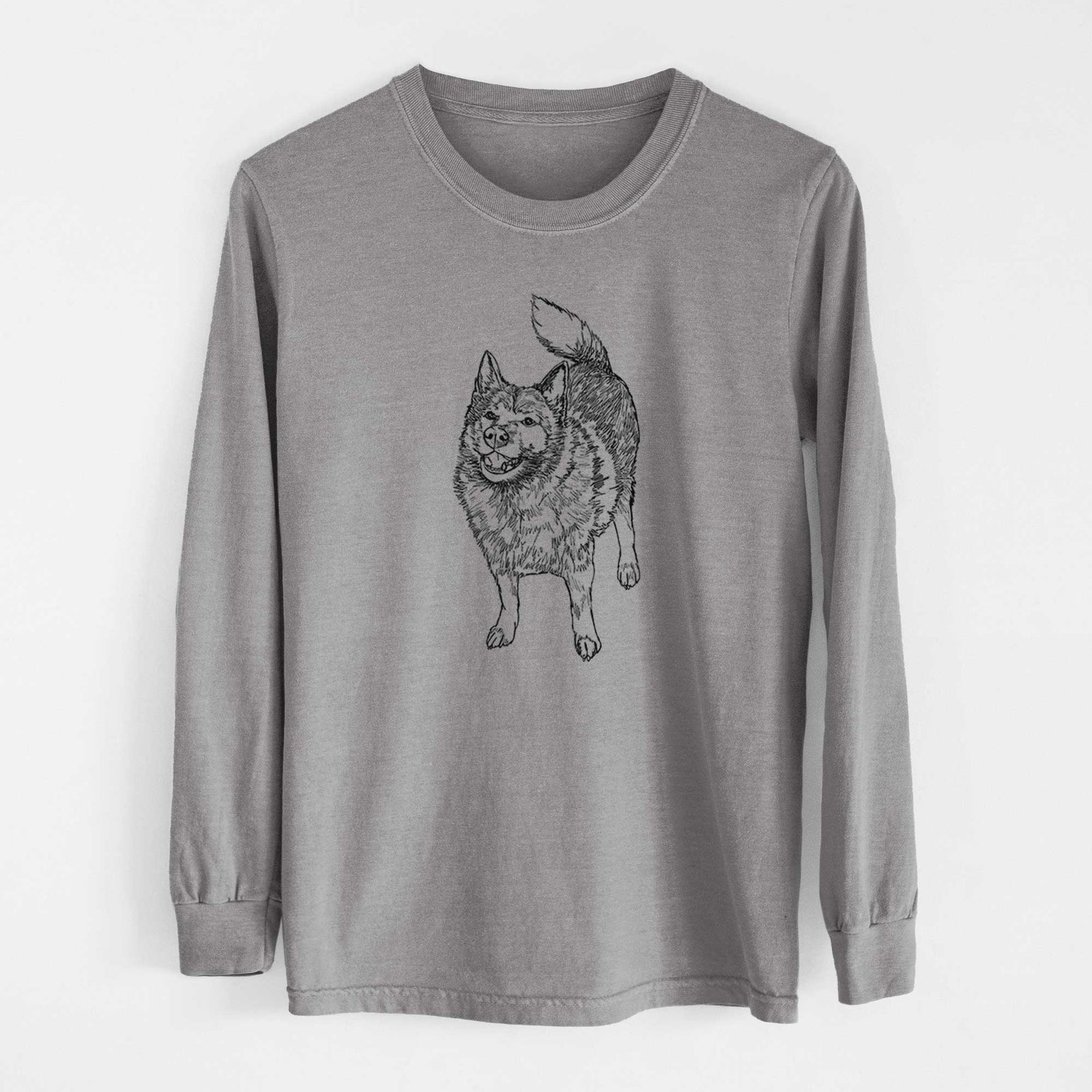 Doodled Oban Bear the Norwegian Elkhound - Heavyweight 100% Cotton Long Sleeve