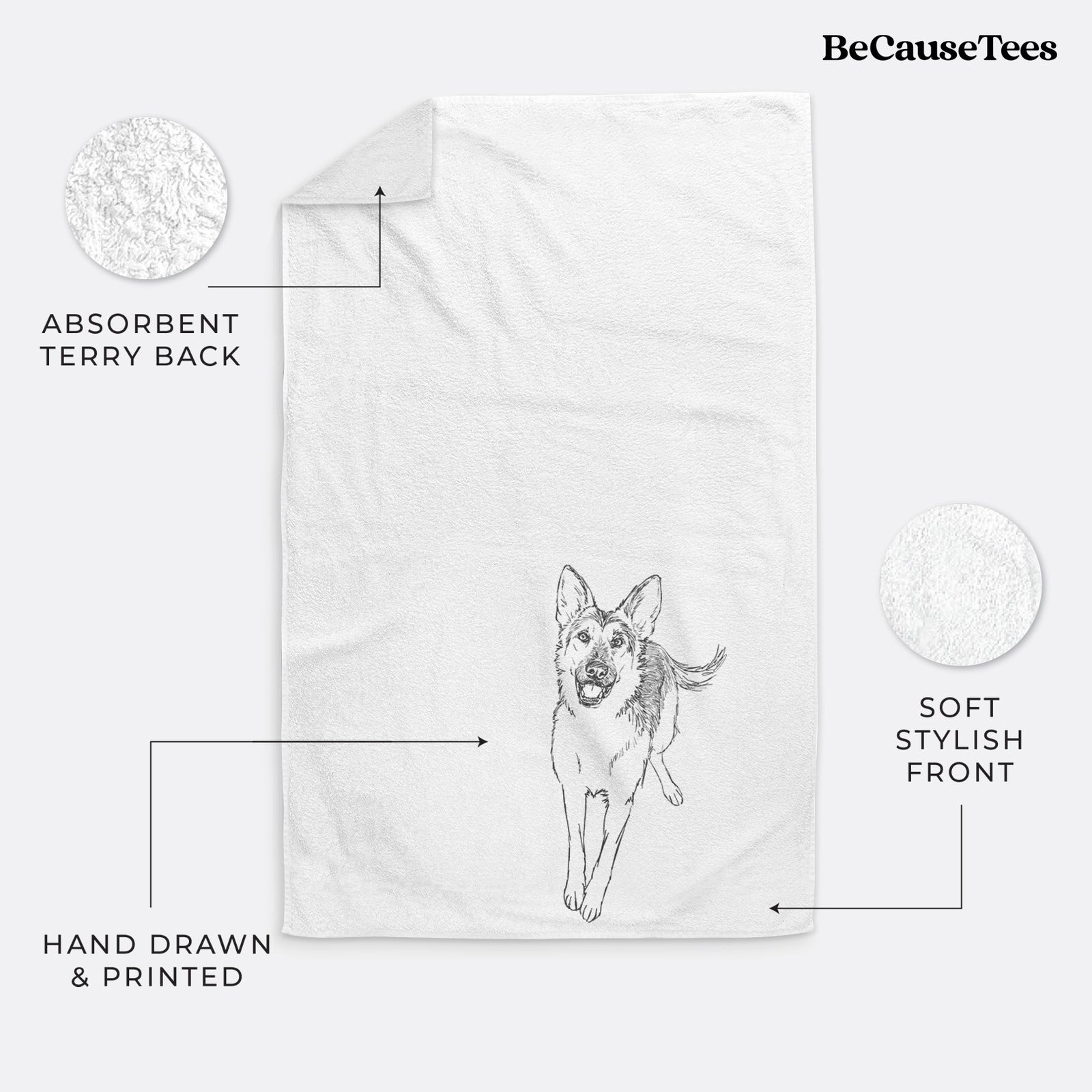 Doodled Odie the German Shepherd Decorative Hand Towel