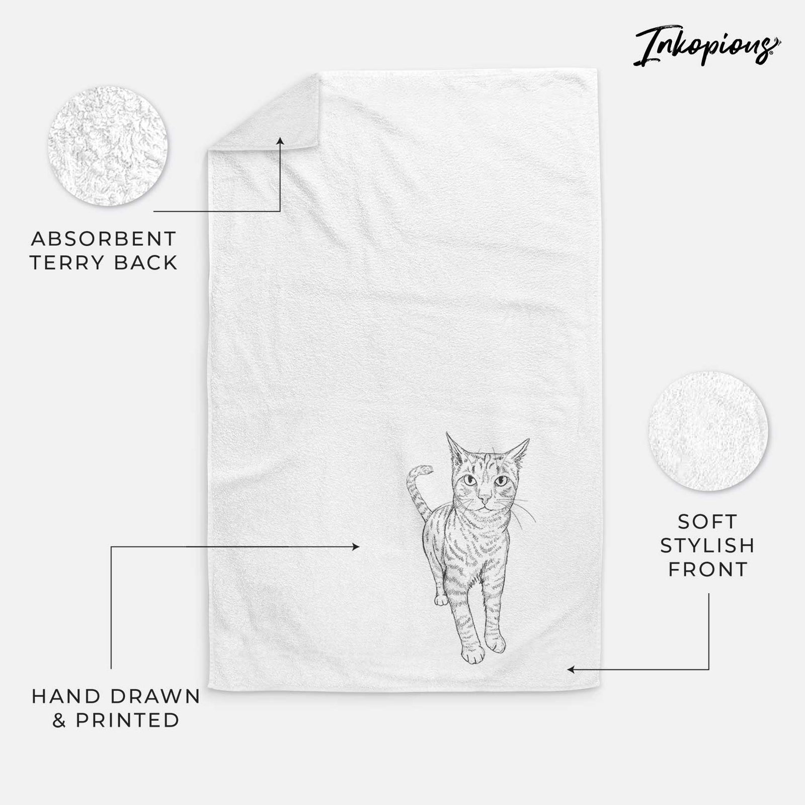 Doodled Otto the Tabby Cat Decorative Hand Towel