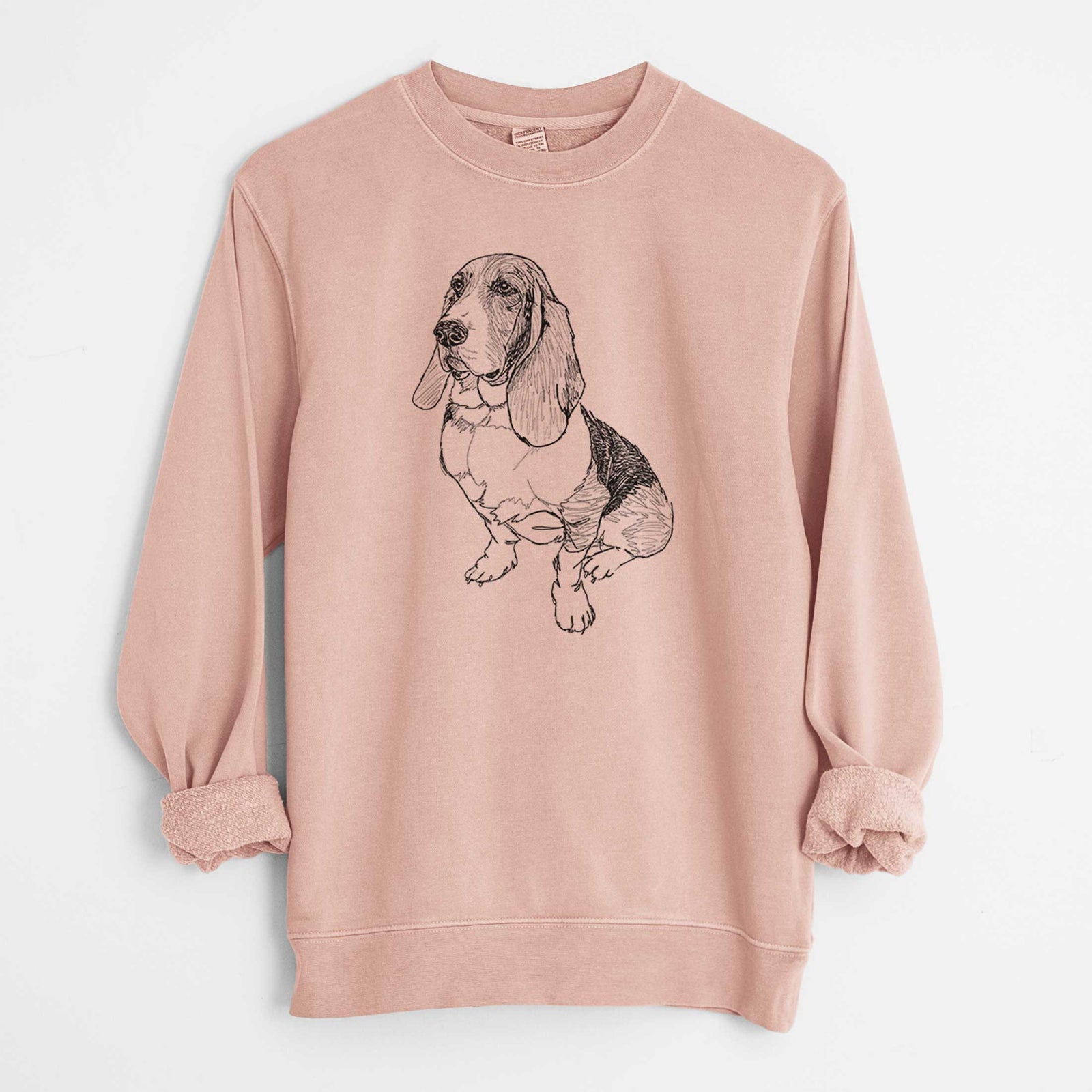Doodled Pearl the Basset Hound - Unisex Pigment Dyed Crew Sweatshirt