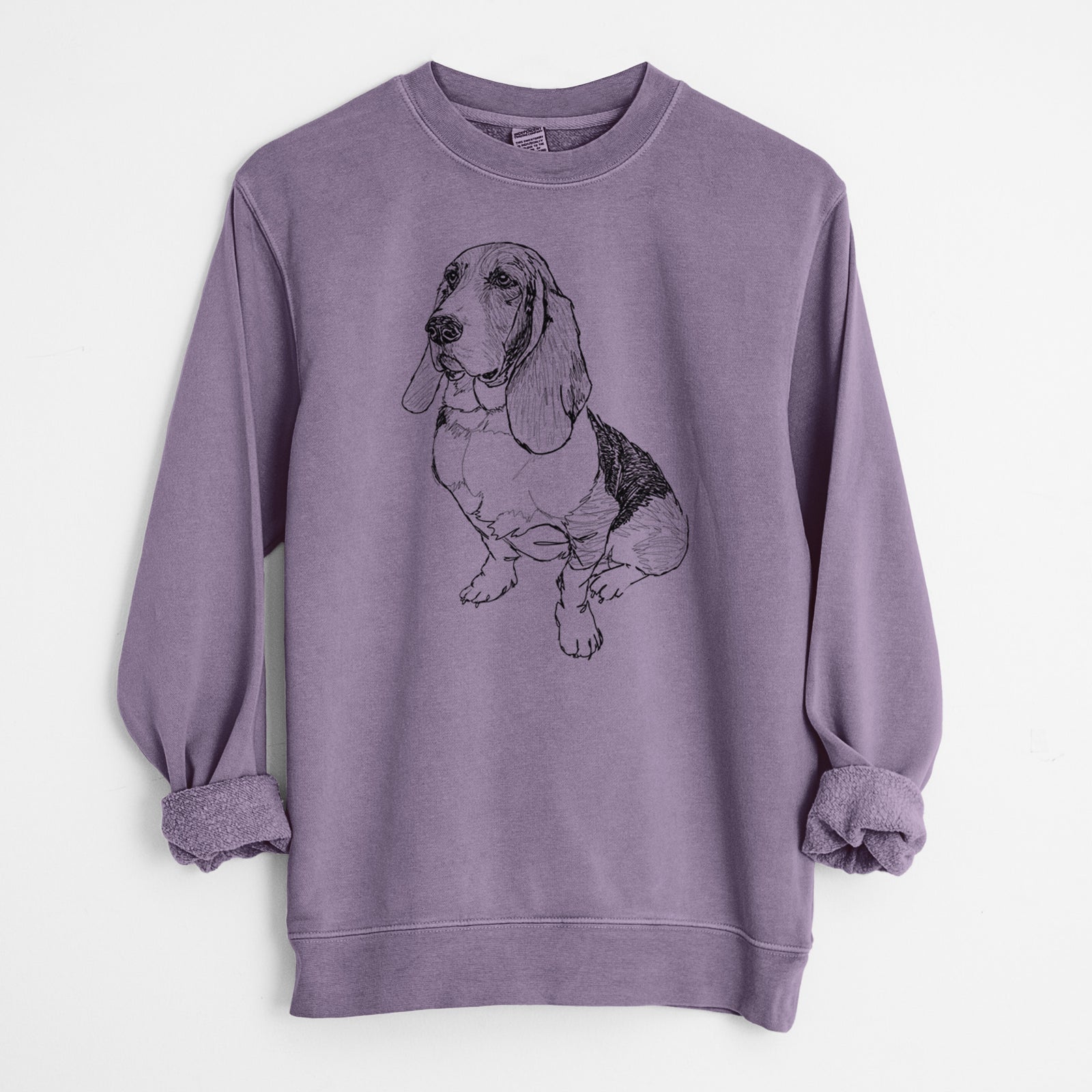 Doodled Pearl the Basset Hound - Unisex Pigment Dyed Crew Sweatshirt