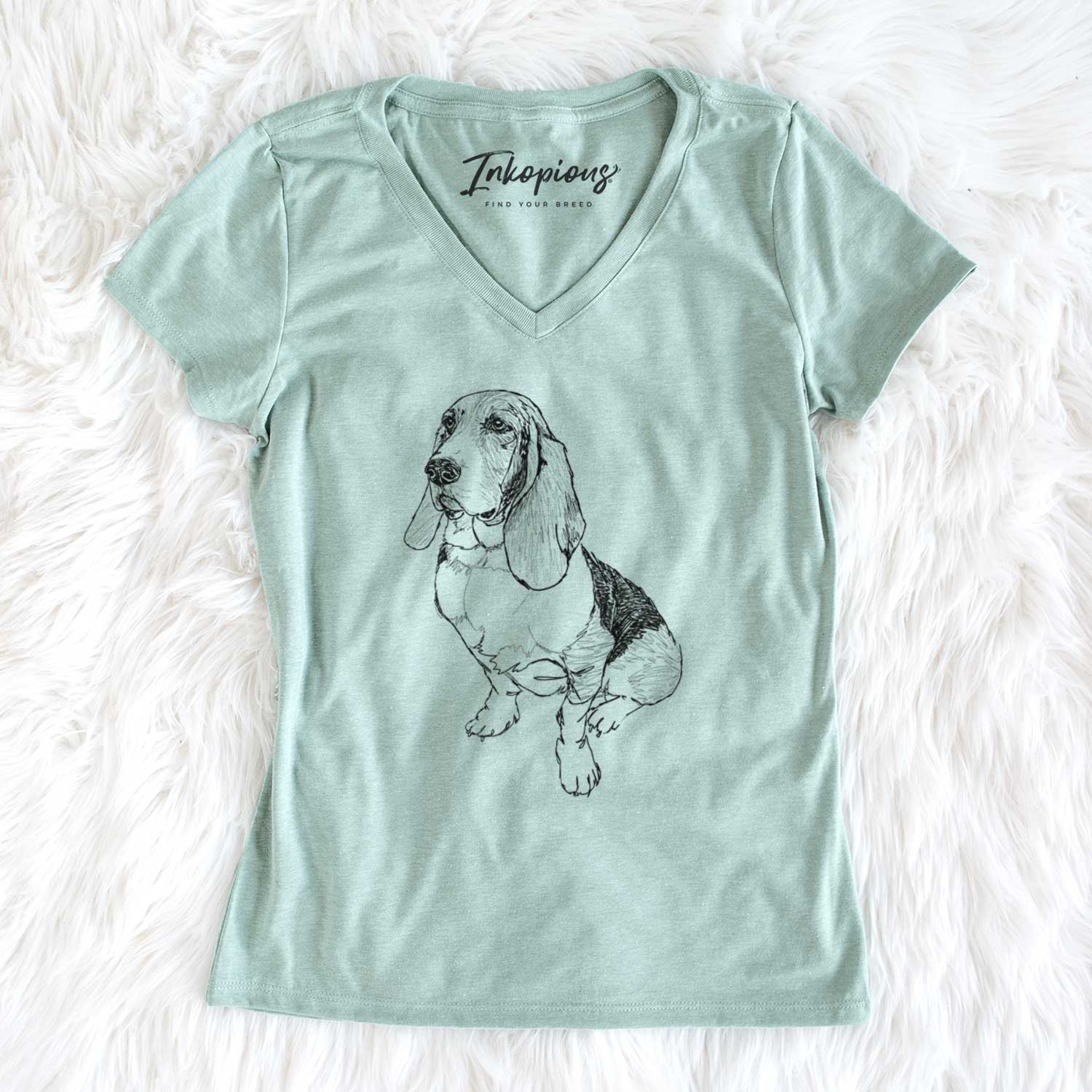 Doodled Pearl the Basset Hound - Women's V-neck Shirt