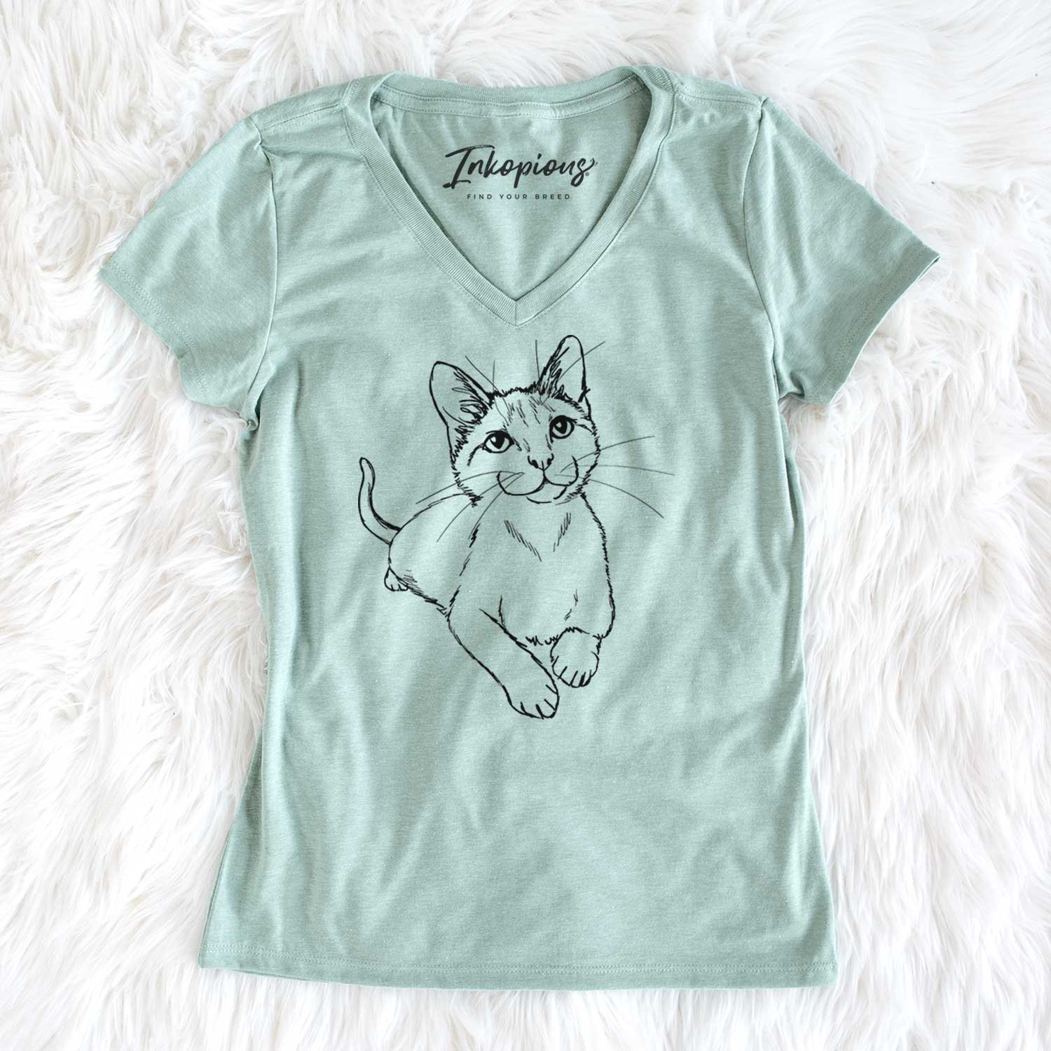 Doodled Quark the Siamese Cat - Women's V-neck Shirt