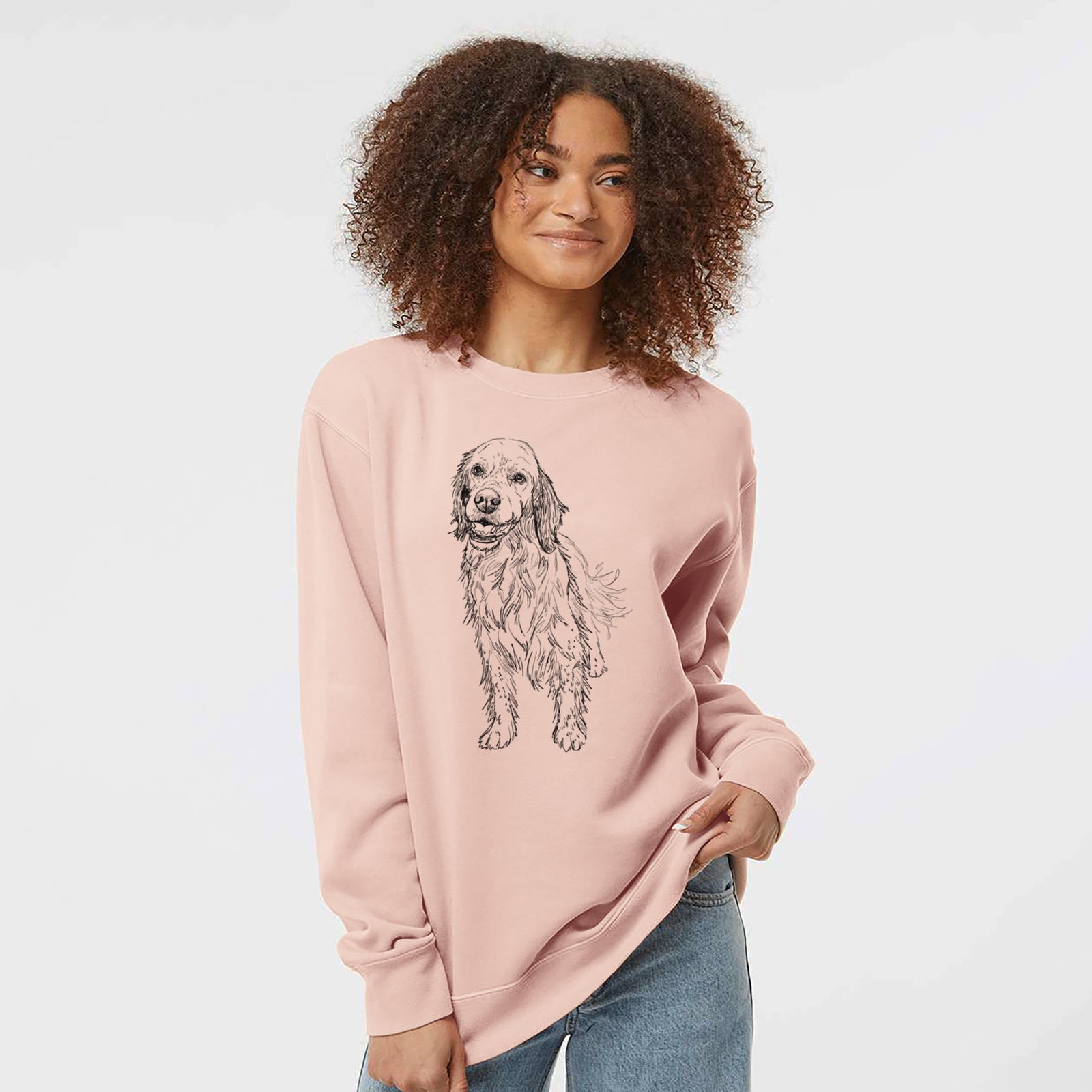 Doodled Rex the English Setter - Unisex Pigment Dyed Crew Sweatshirt