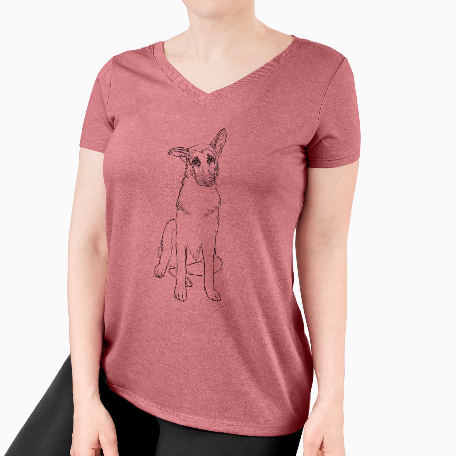 Doodled Riley the German Shepherd - Women's V-neck Shirt