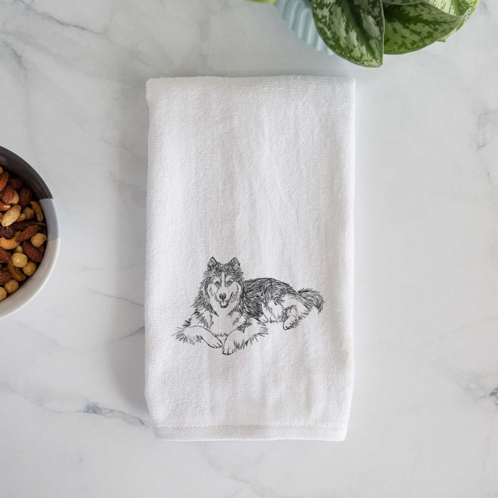 Doodled Ripley the Siberian Husky Decorative Hand Towel