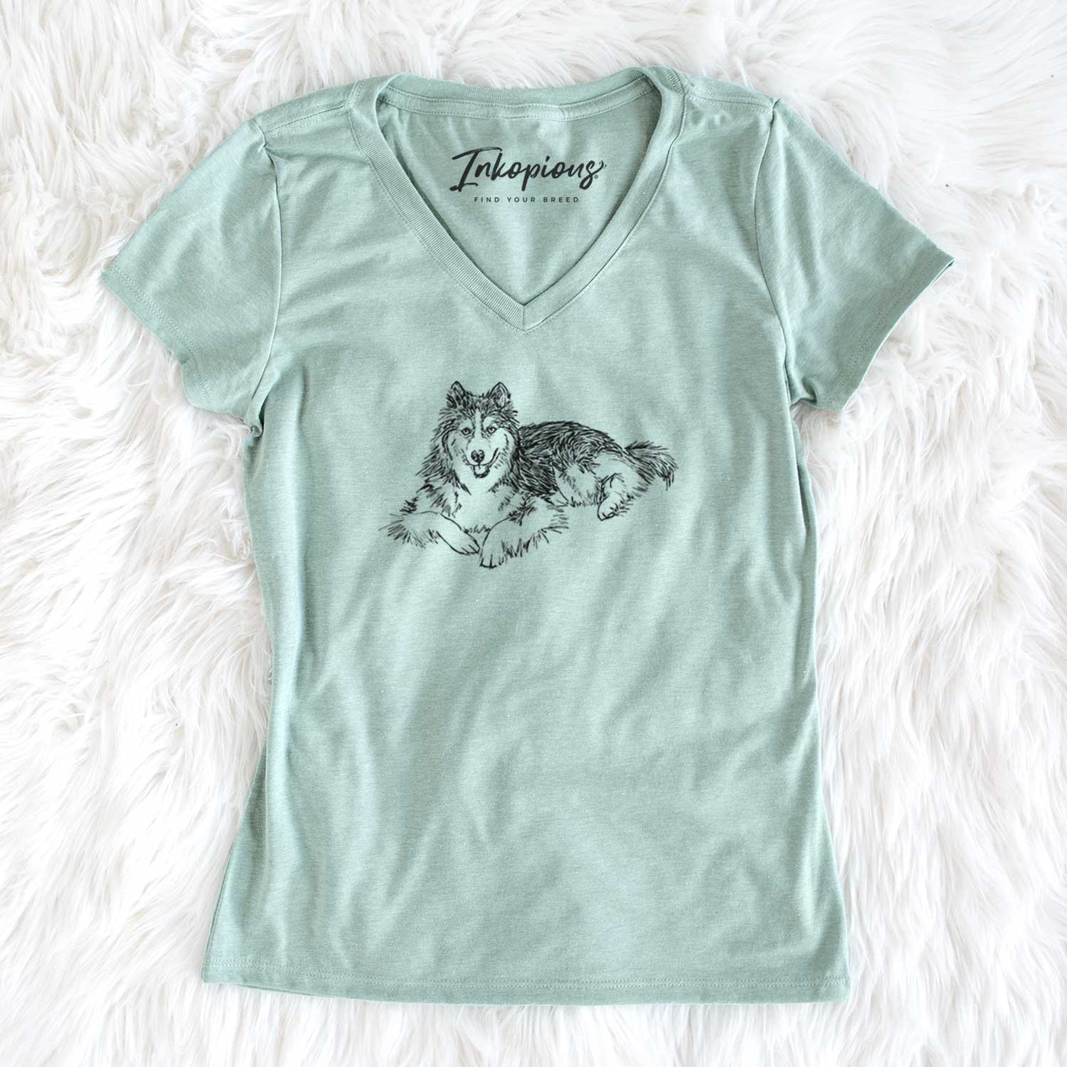 Doodled Ripley the Siberian Husky - Women's V-neck Shirt