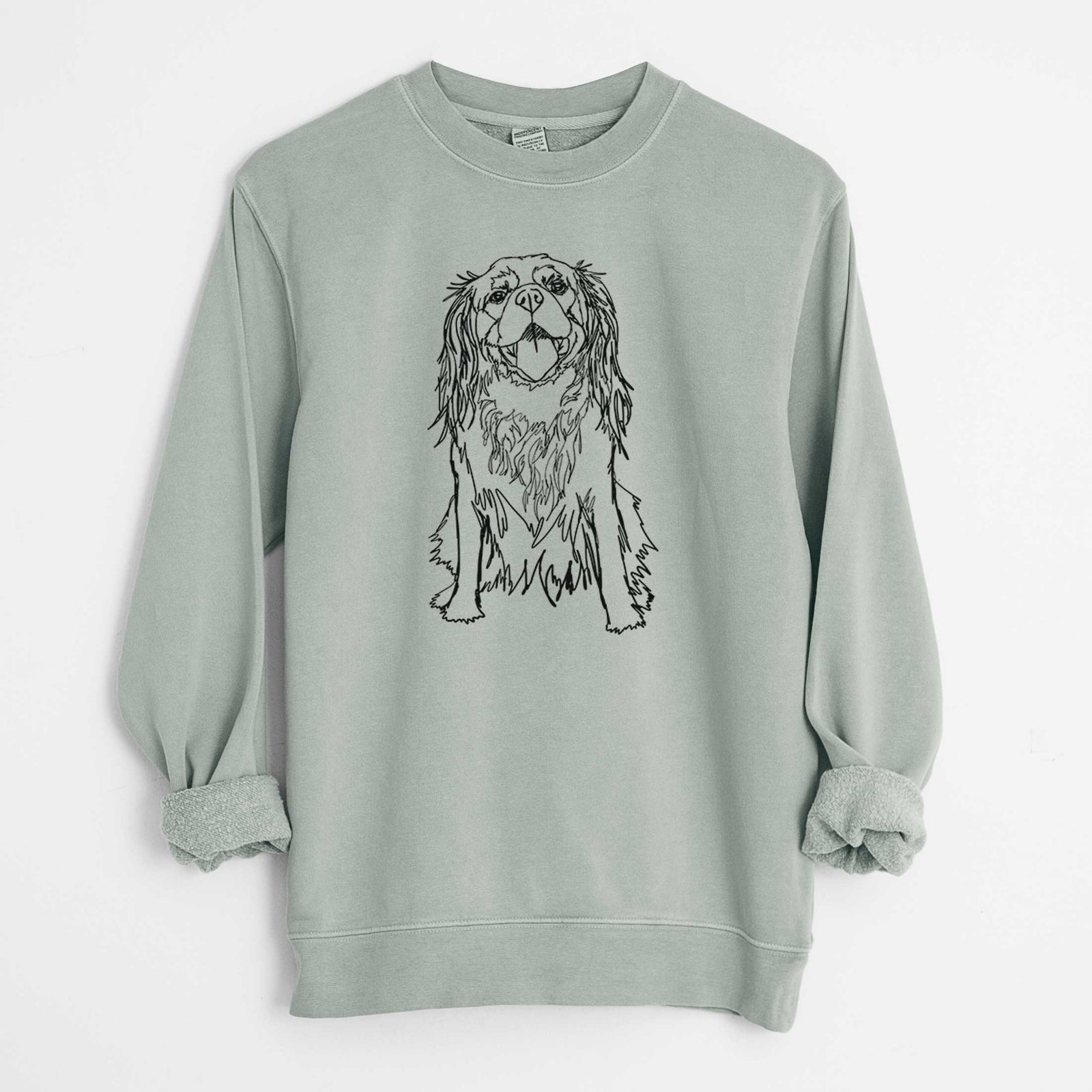 Doodled Roo the Cavalier King Charles Spaniel - Unisex Pigment Dyed Crew Sweatshirt