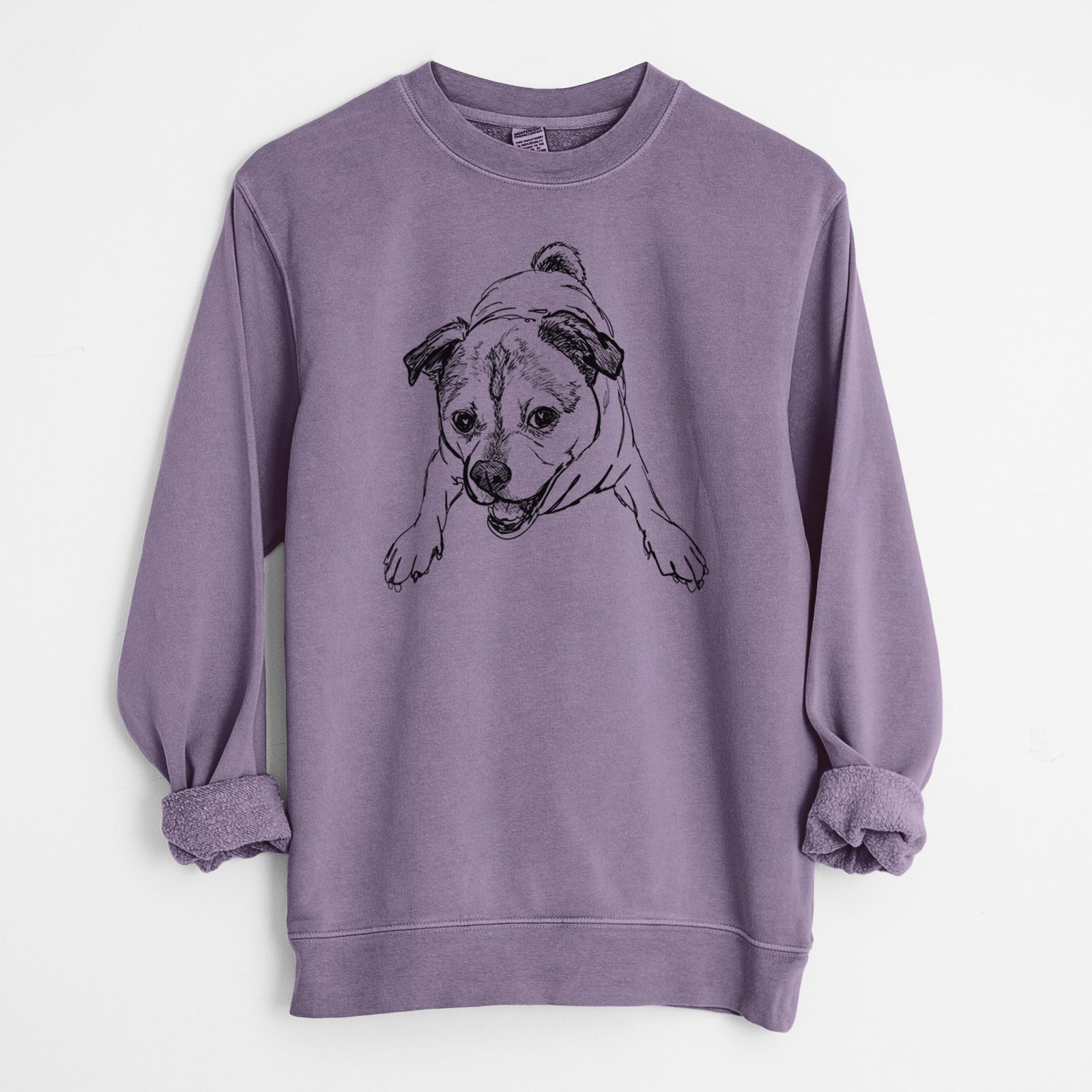 Doodled Rufus the Chug - Unisex Pigment Dyed Crew Sweatshirt