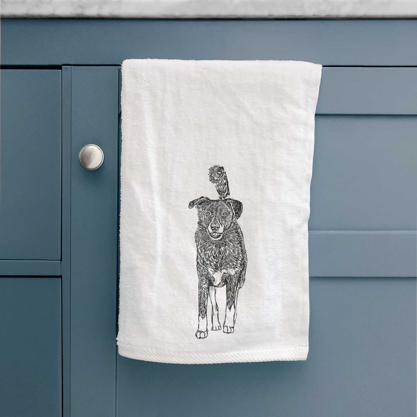 Doodled Shadow the Border Collie Mix Decorative Hand Towel