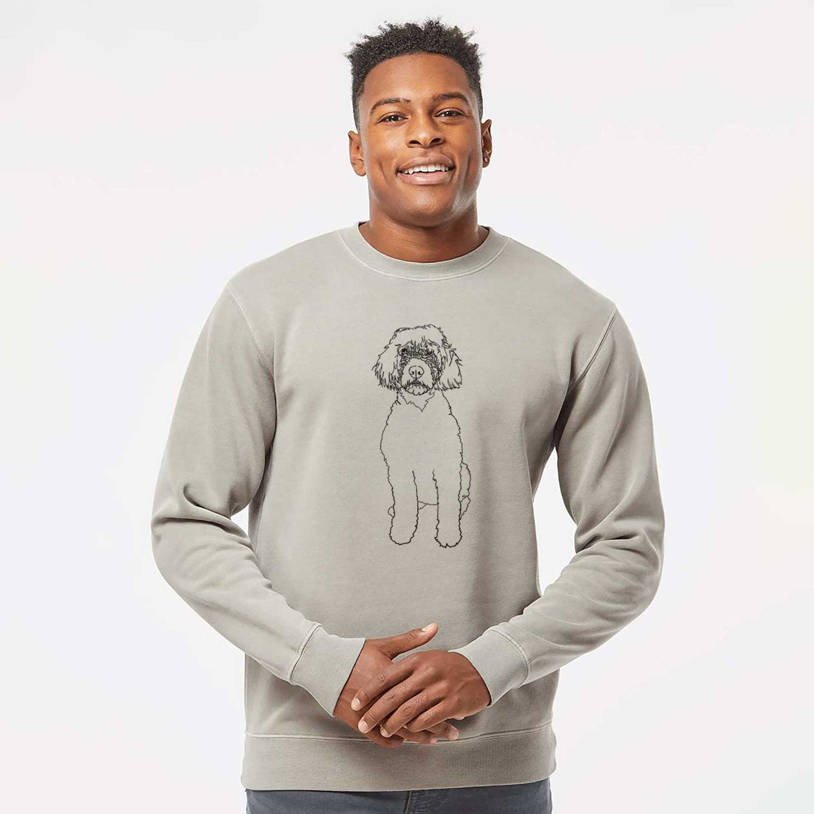 Doodled Sophie the Portuguese Water Dog - Unisex Pigment Dyed Crew Sweatshirt