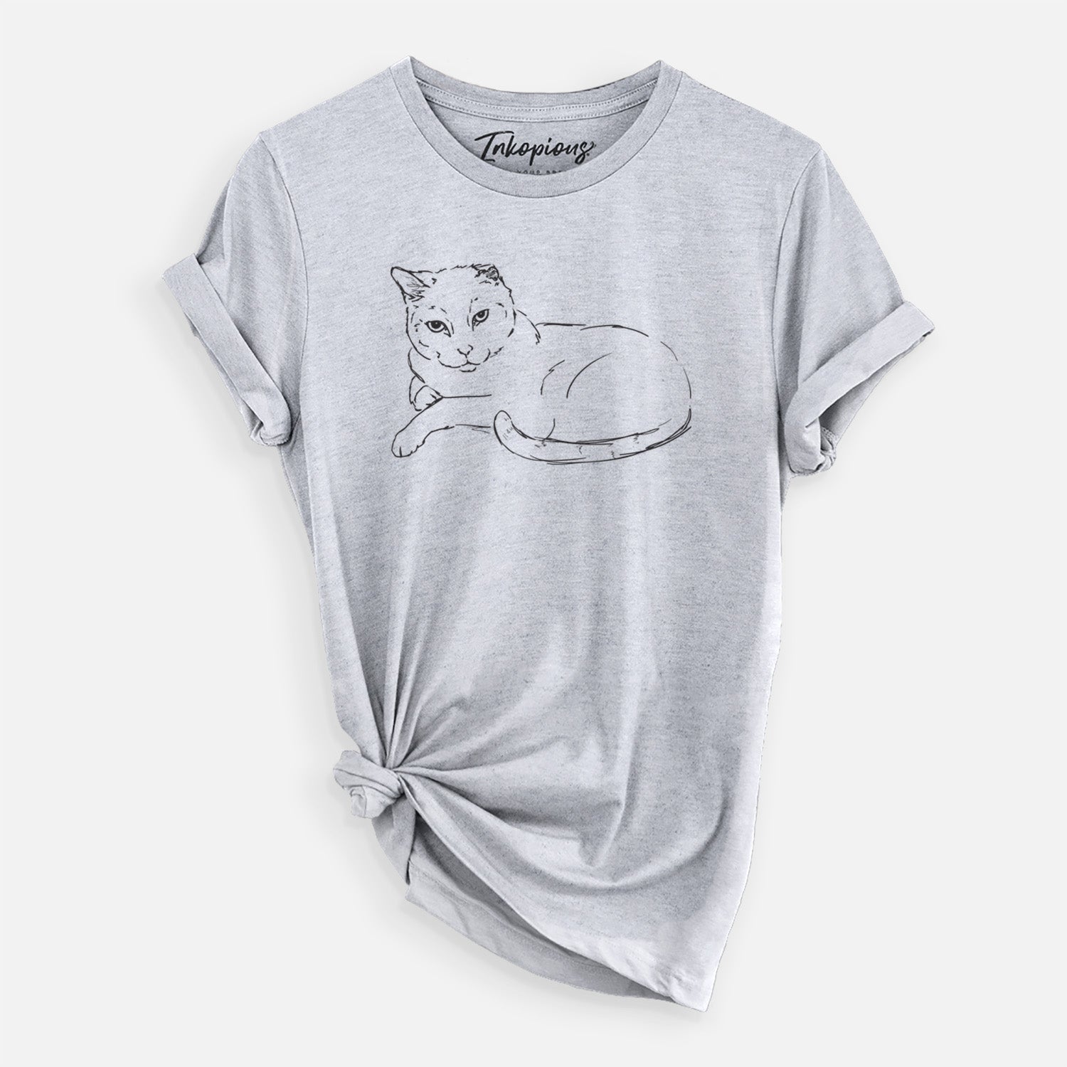 Full-body line drawing of Spenser the Cat on a Grey Unisex crewneck