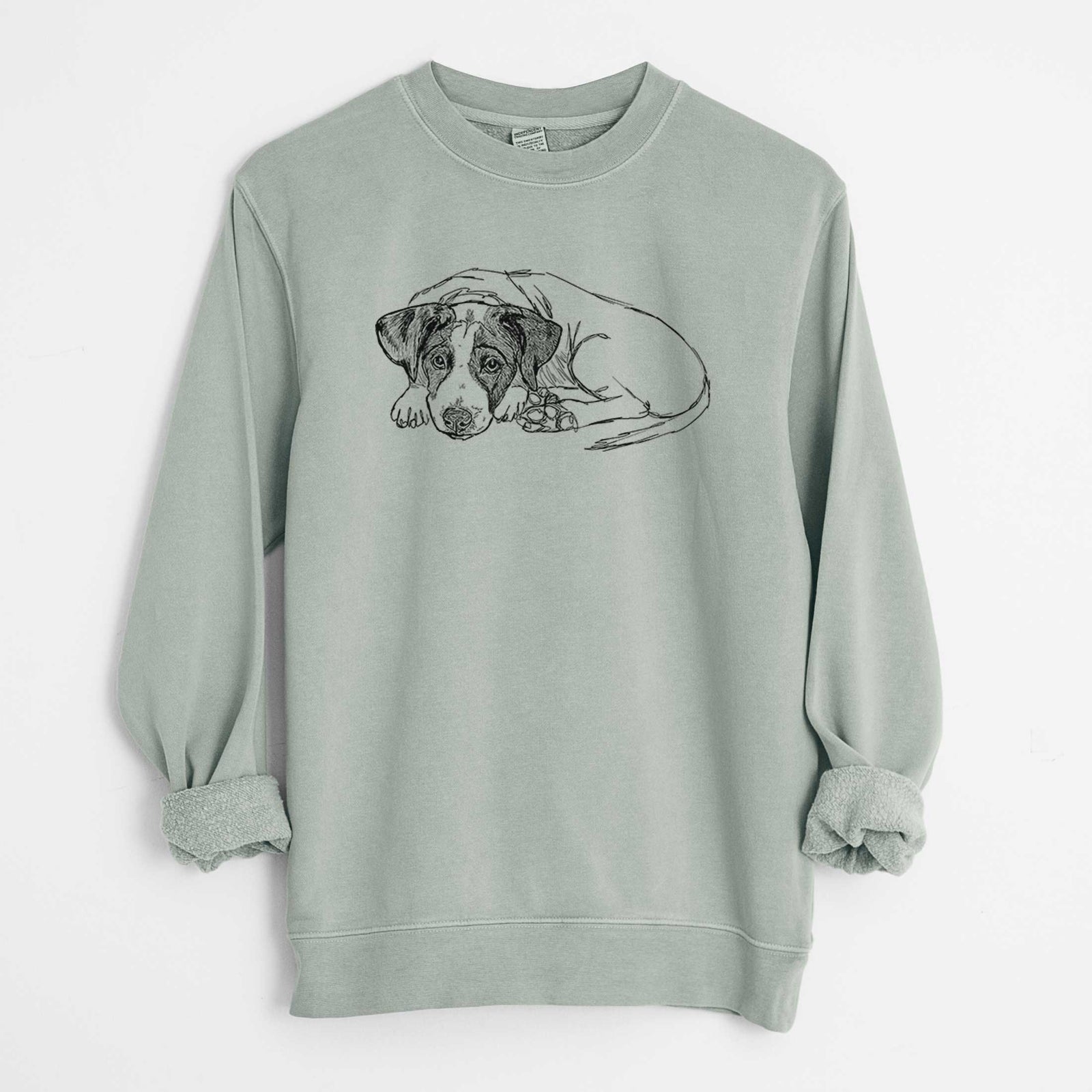 Doodled Stormy the English Pointer Puppy - Unisex Pigment Dyed Crew Sweatshirt
