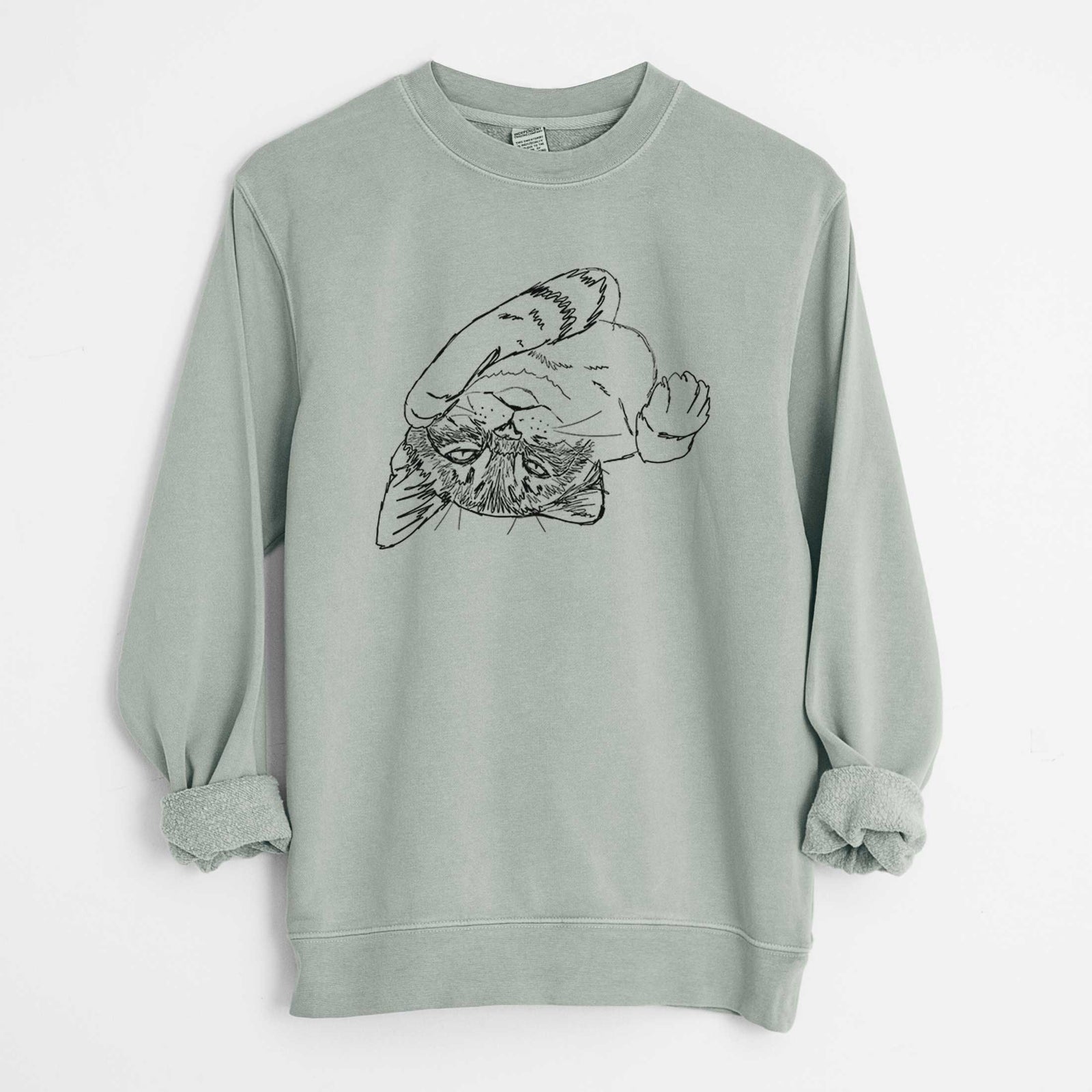 Doodled Tator the Tabby Kitten - Unisex Pigment Dyed Crew Sweatshirt