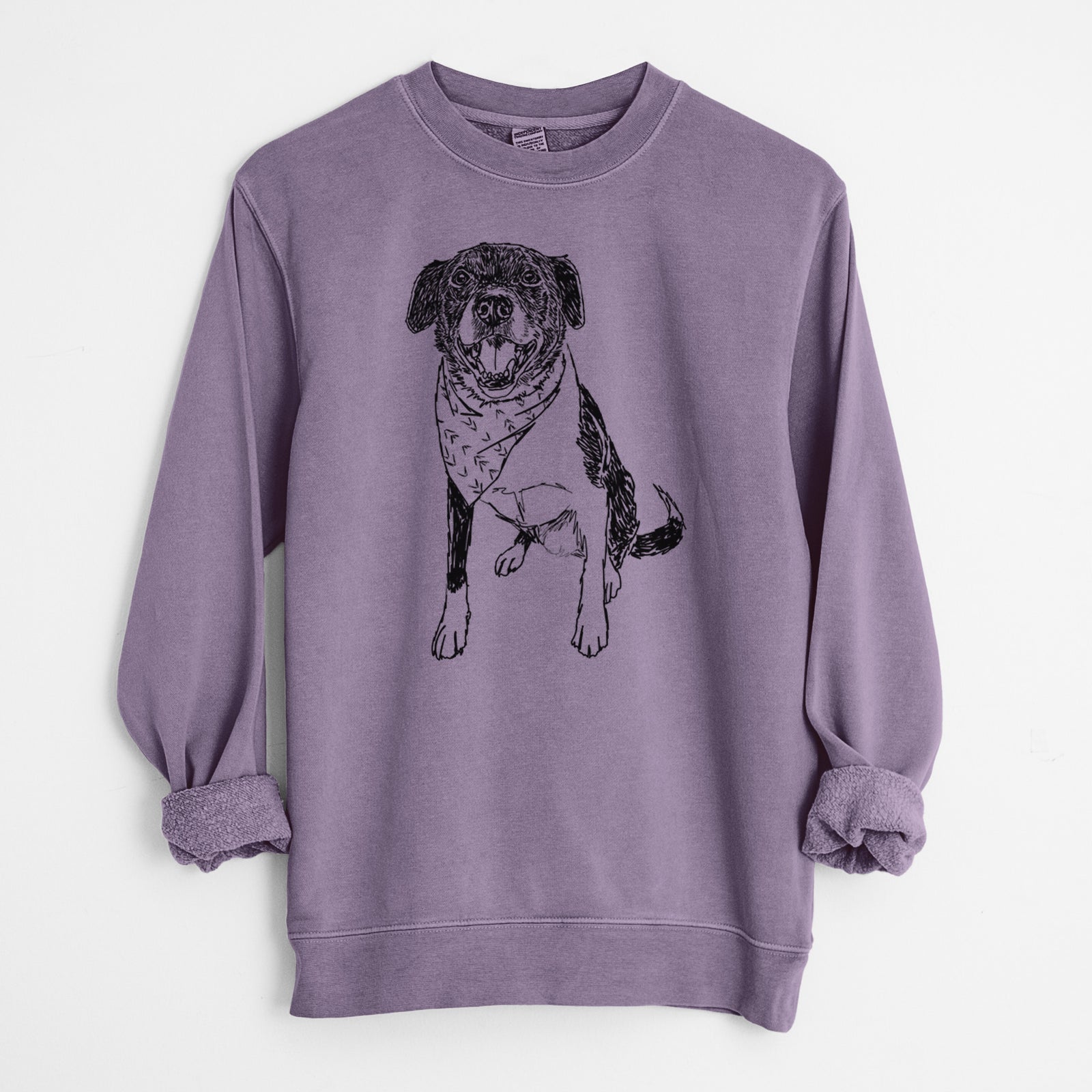 Doodled Tucker the Border Collie Pitbull Mix - Unisex Pigment Dyed Crew Sweatshirt