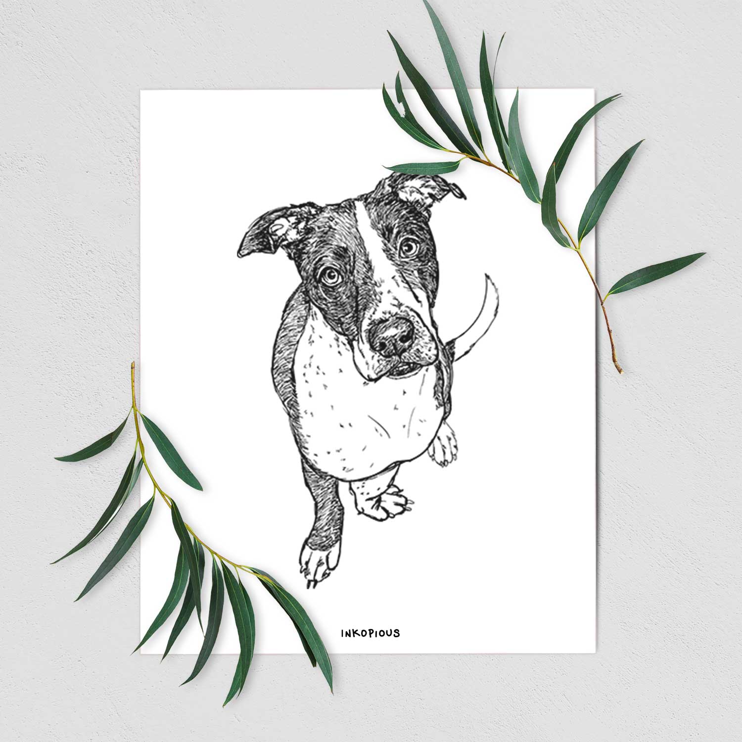 Doodled Vinny the Pitbull Art Print