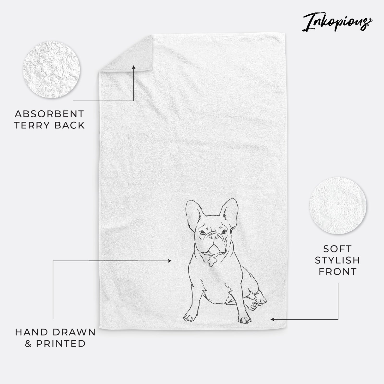Doodled Violet the French Bulldog Decorative Hand Towel