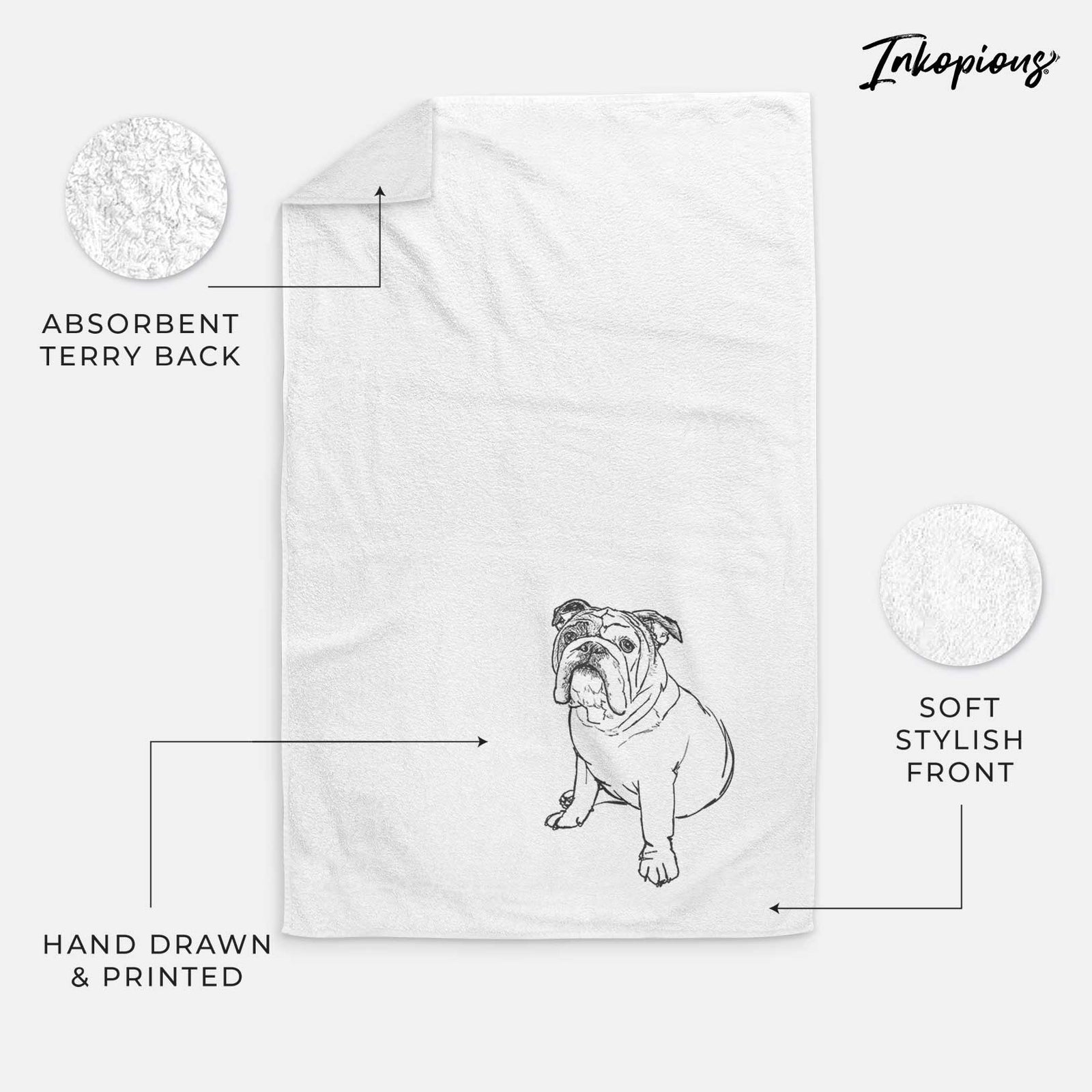 Doodled Yogi the English Bulldog Decorative Hand Towel